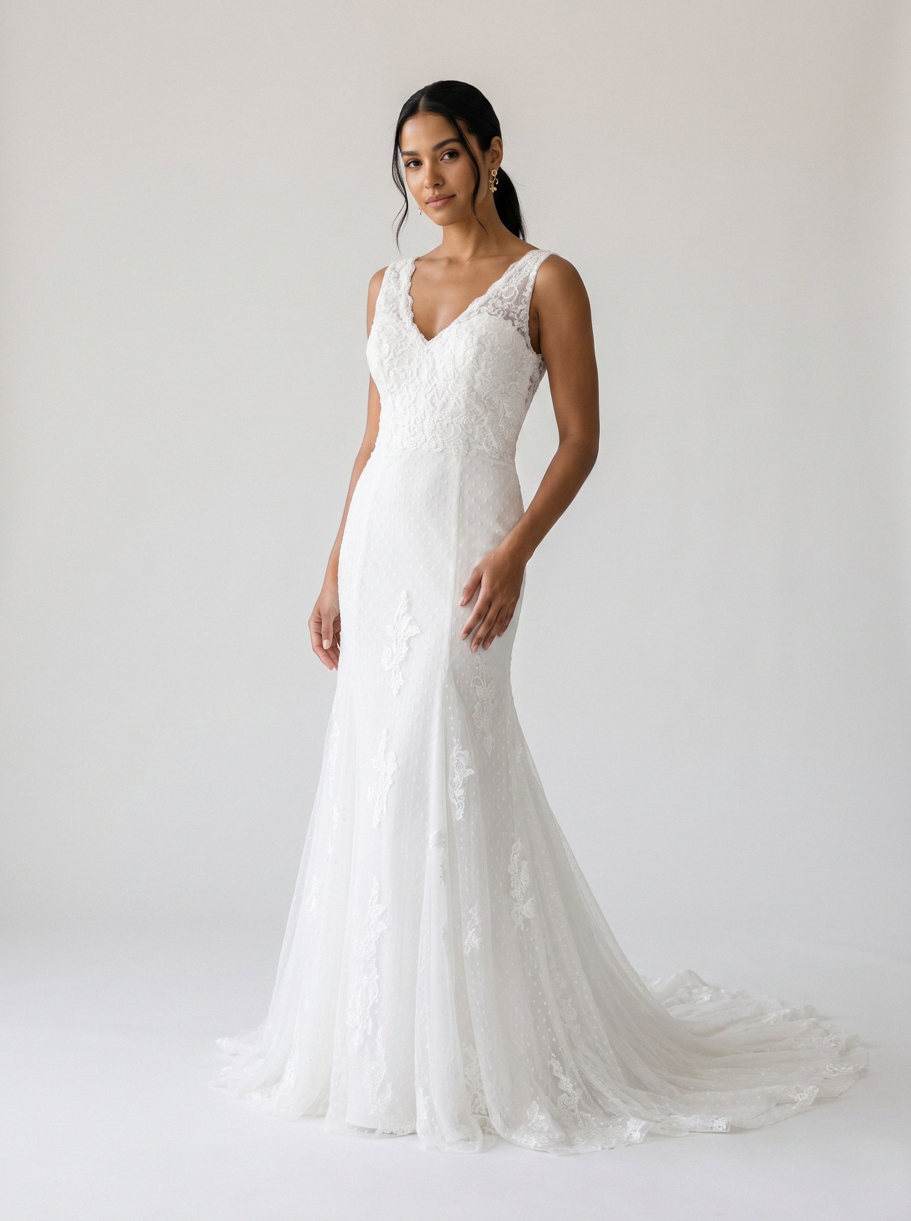Vestido de noiva sereia de renda alça larga da Koisa Linda
