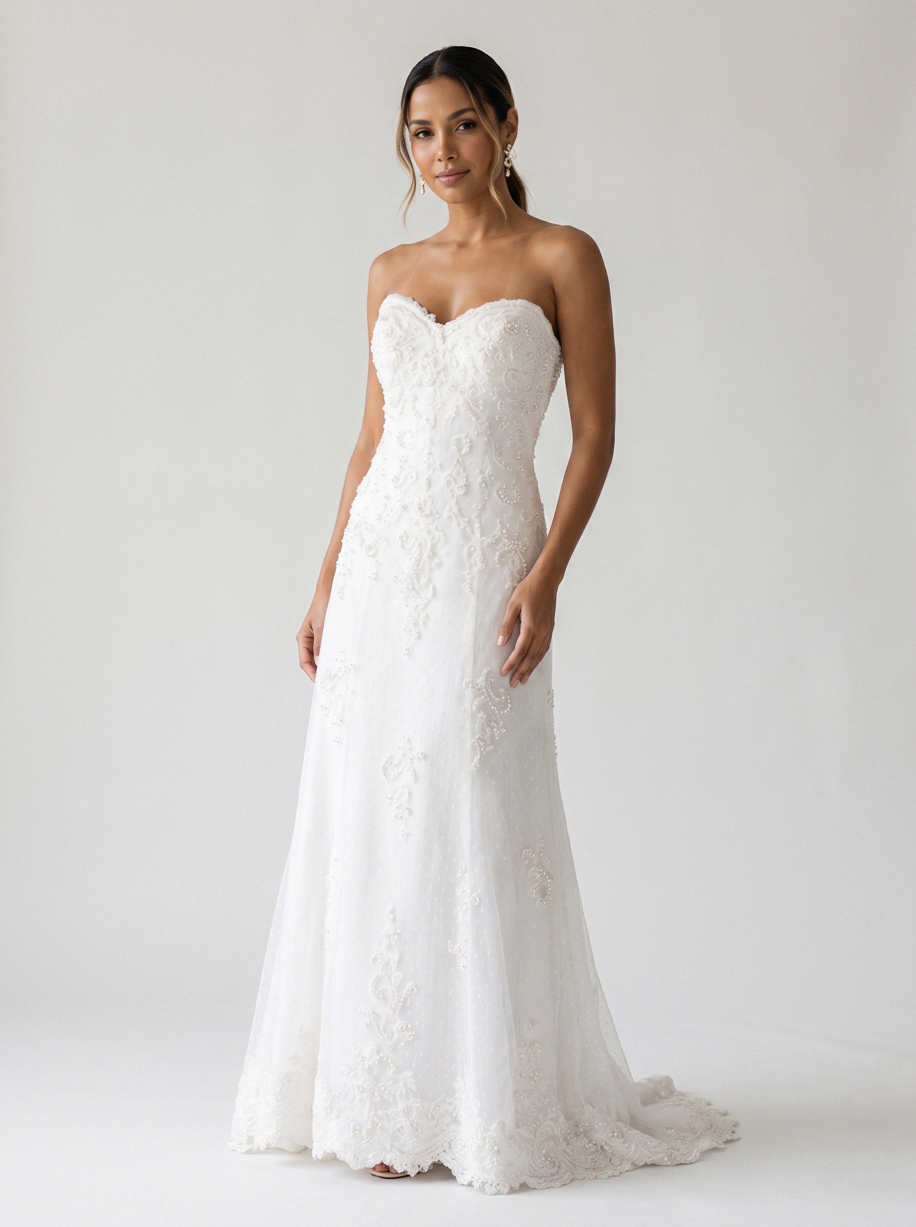 Vestido de noiva semi-sereia de renda decote coração da Koisa Linda