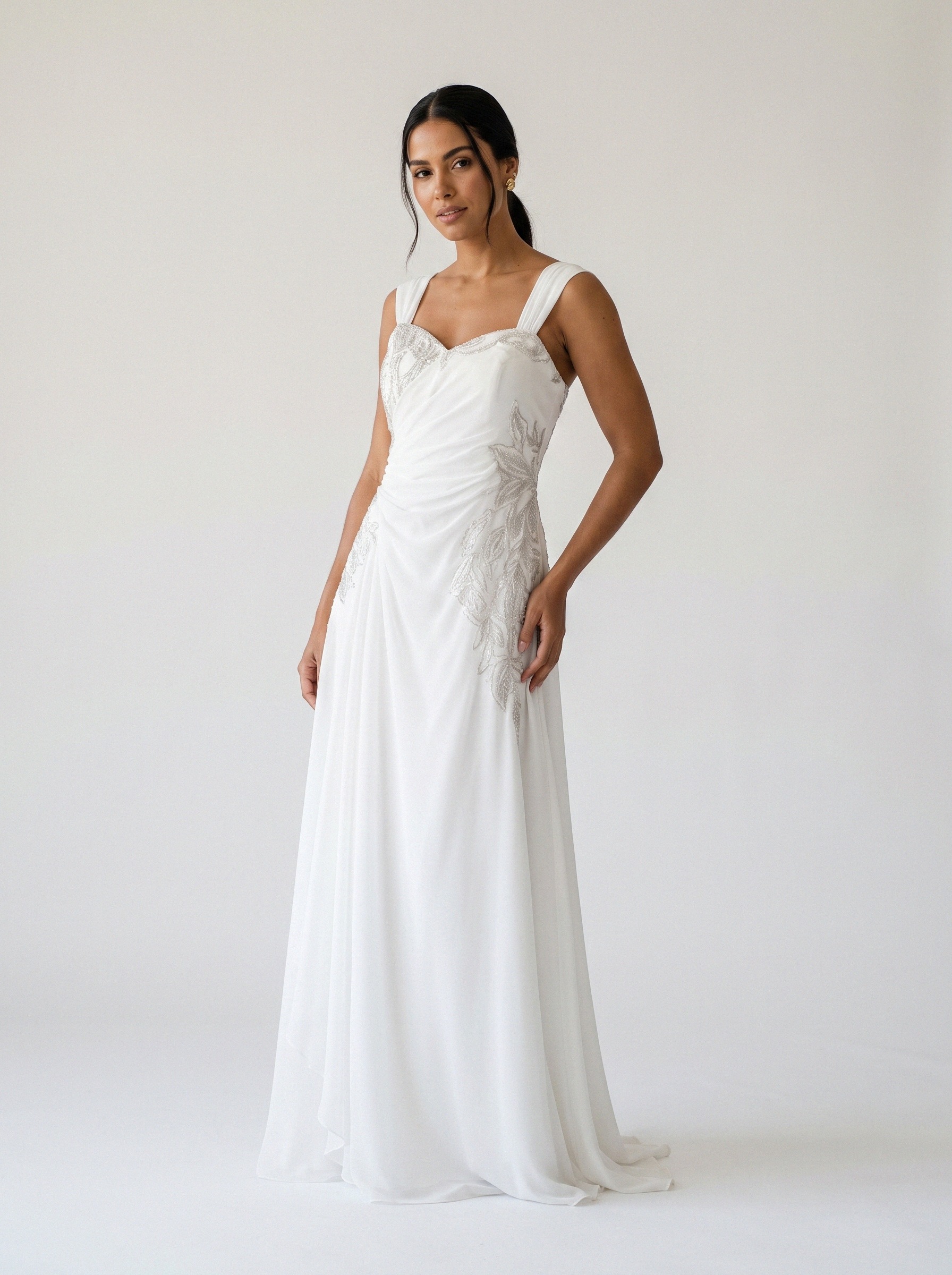 Vestido de noiva corte A de crepe alça larga da Koisa Linda