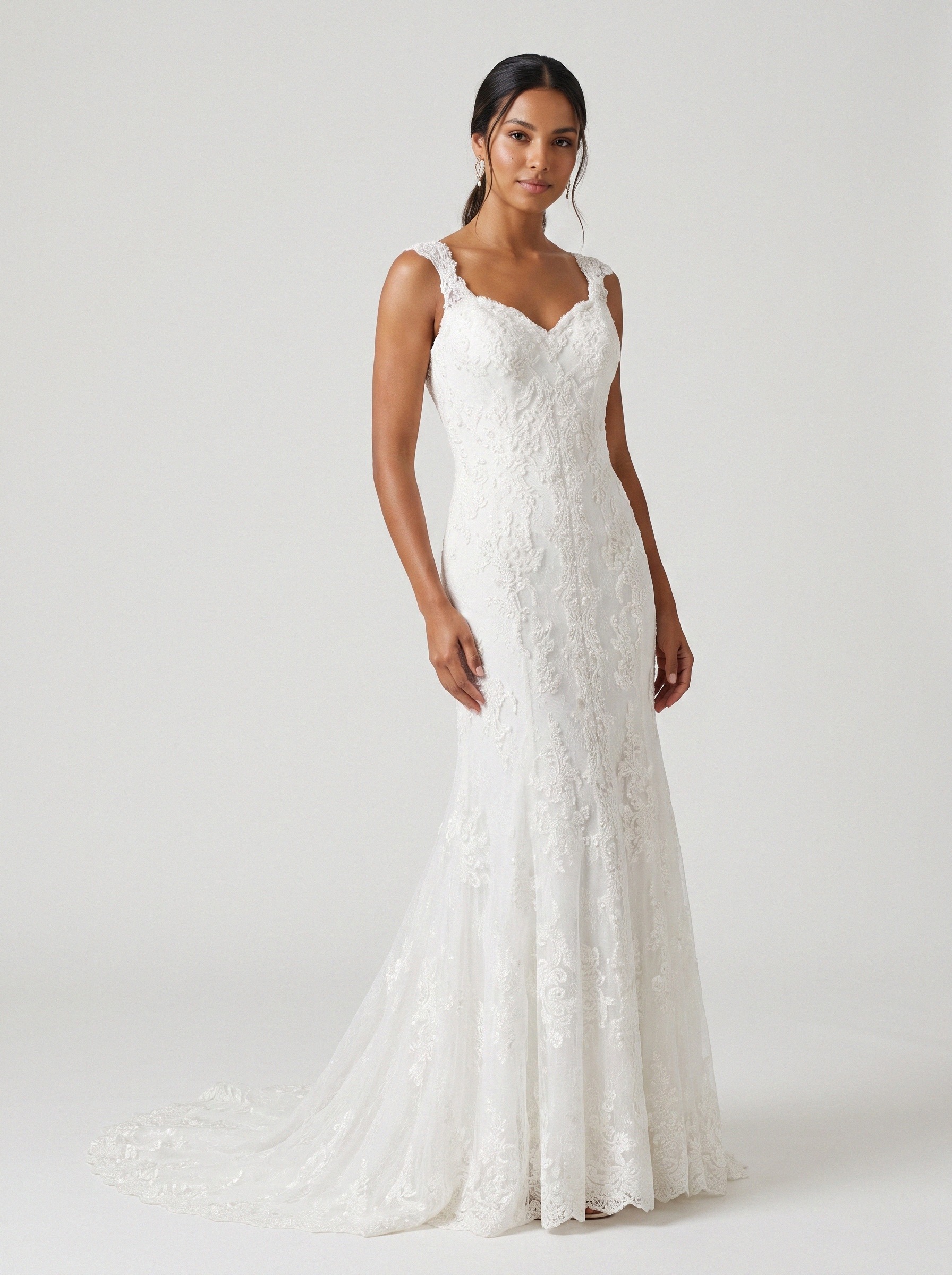 Vestido de noiva sereia de renda alça larga da Koisa Linda