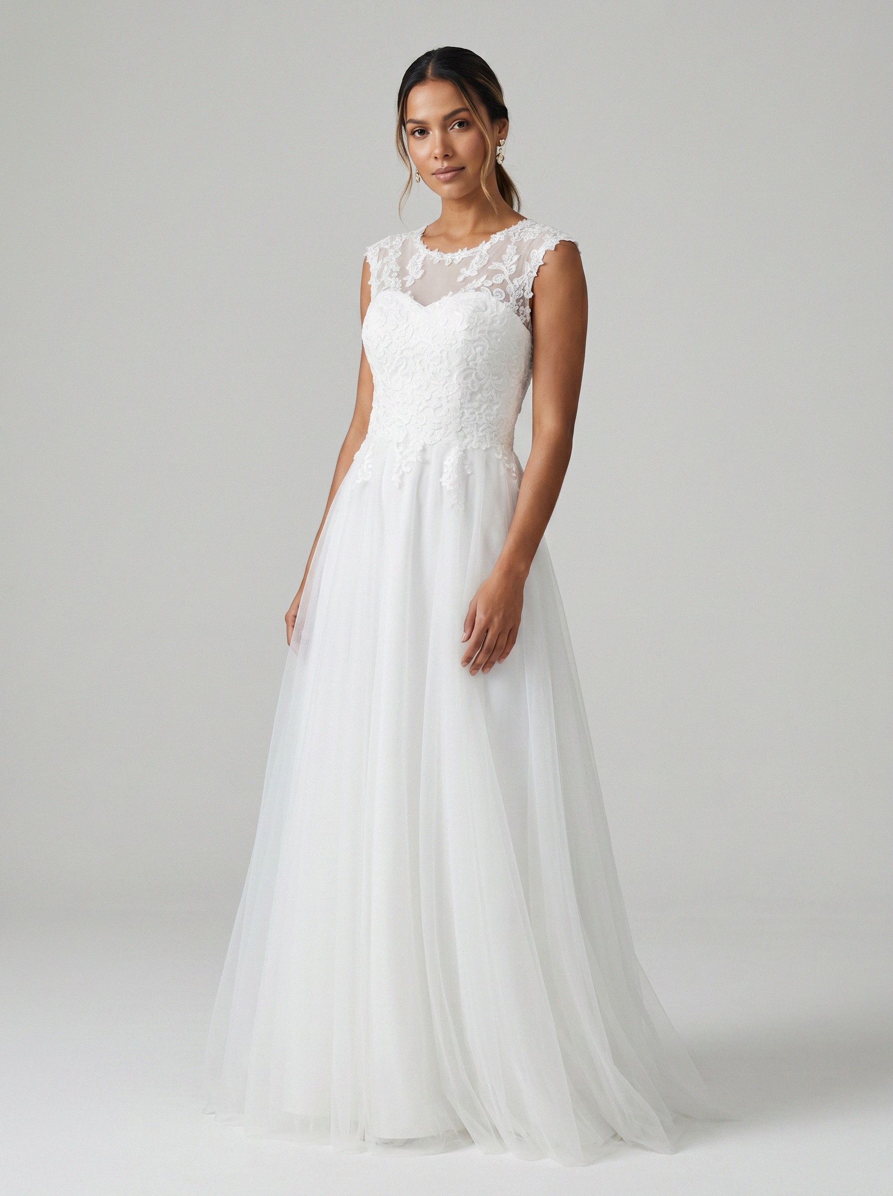 Vestido de noiva corte A de tule alça larga da Koisa Linda