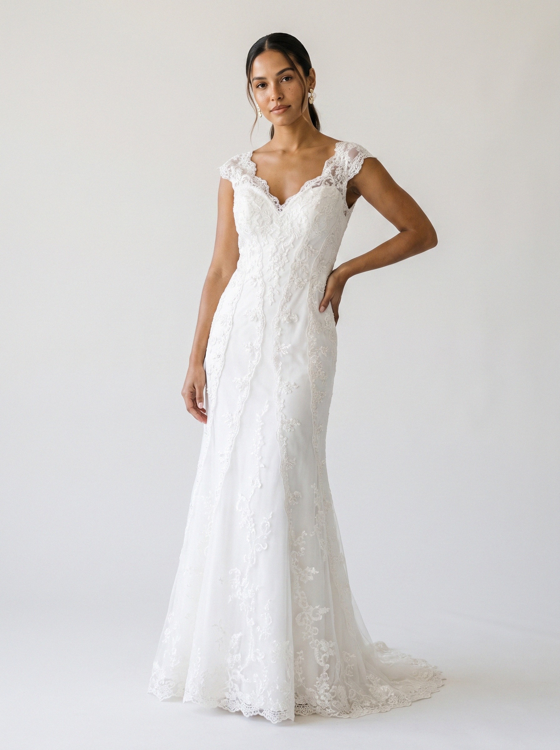 Vestido de noiva sereia de renda alça larga da Koisa Linda