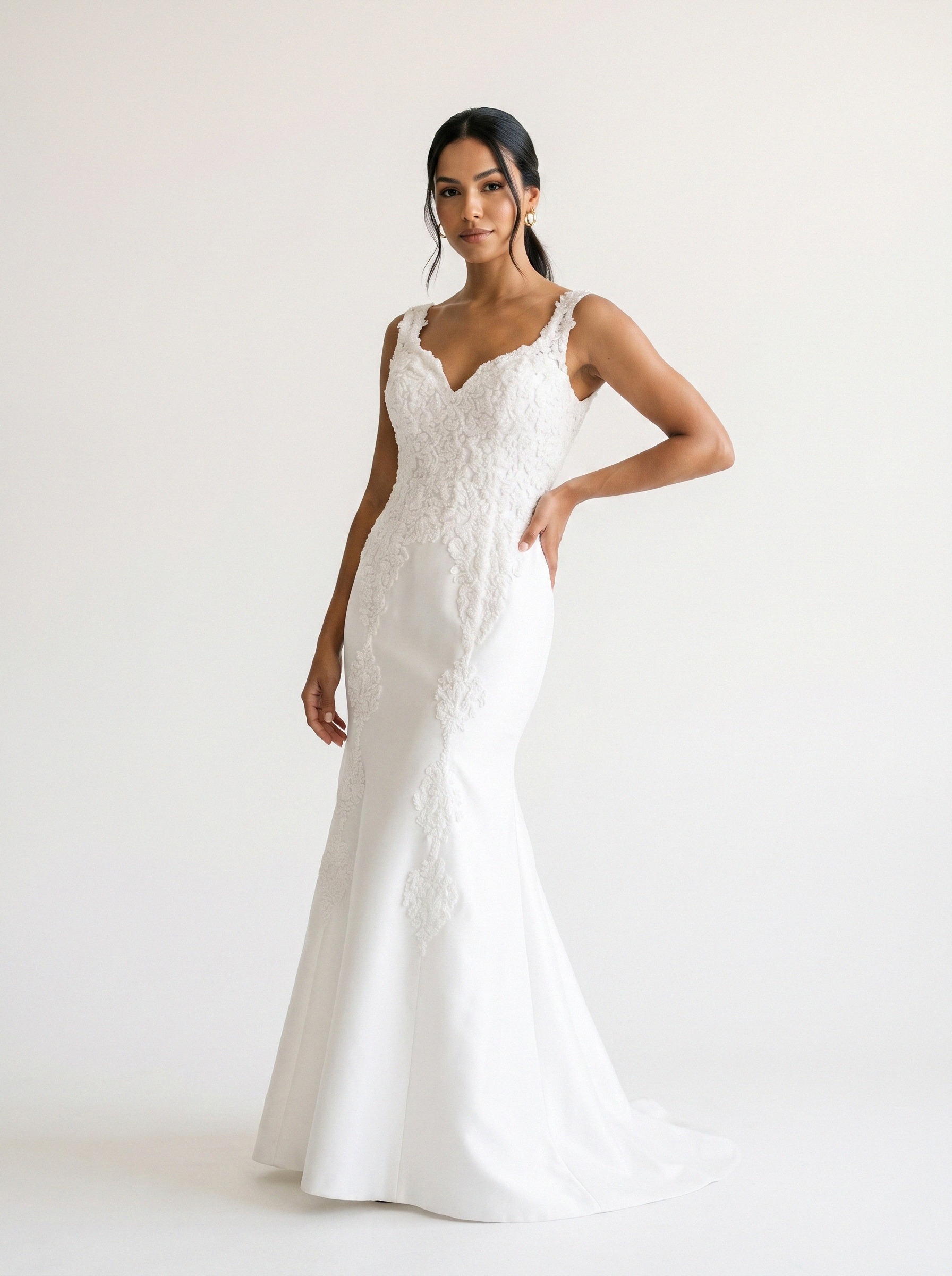 Vestido de noiva sereia de cetim alça larga da Koisa Linda