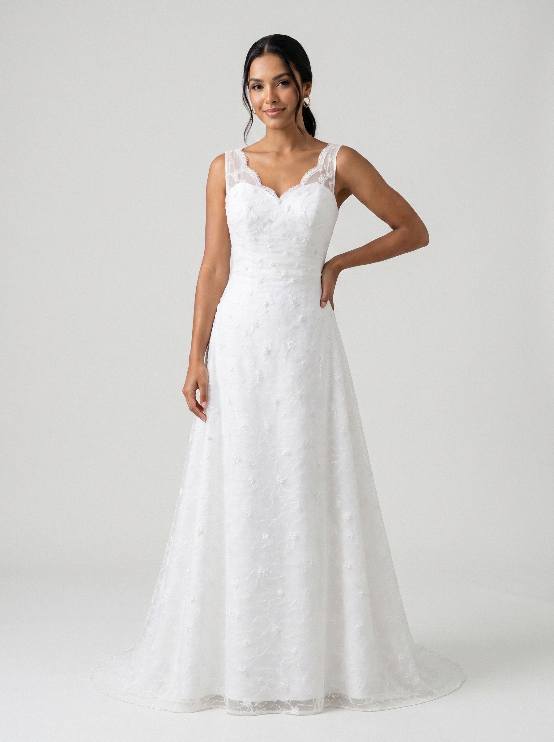 Vestido de noiva corte A de renda alça larga da Koisa Linda
