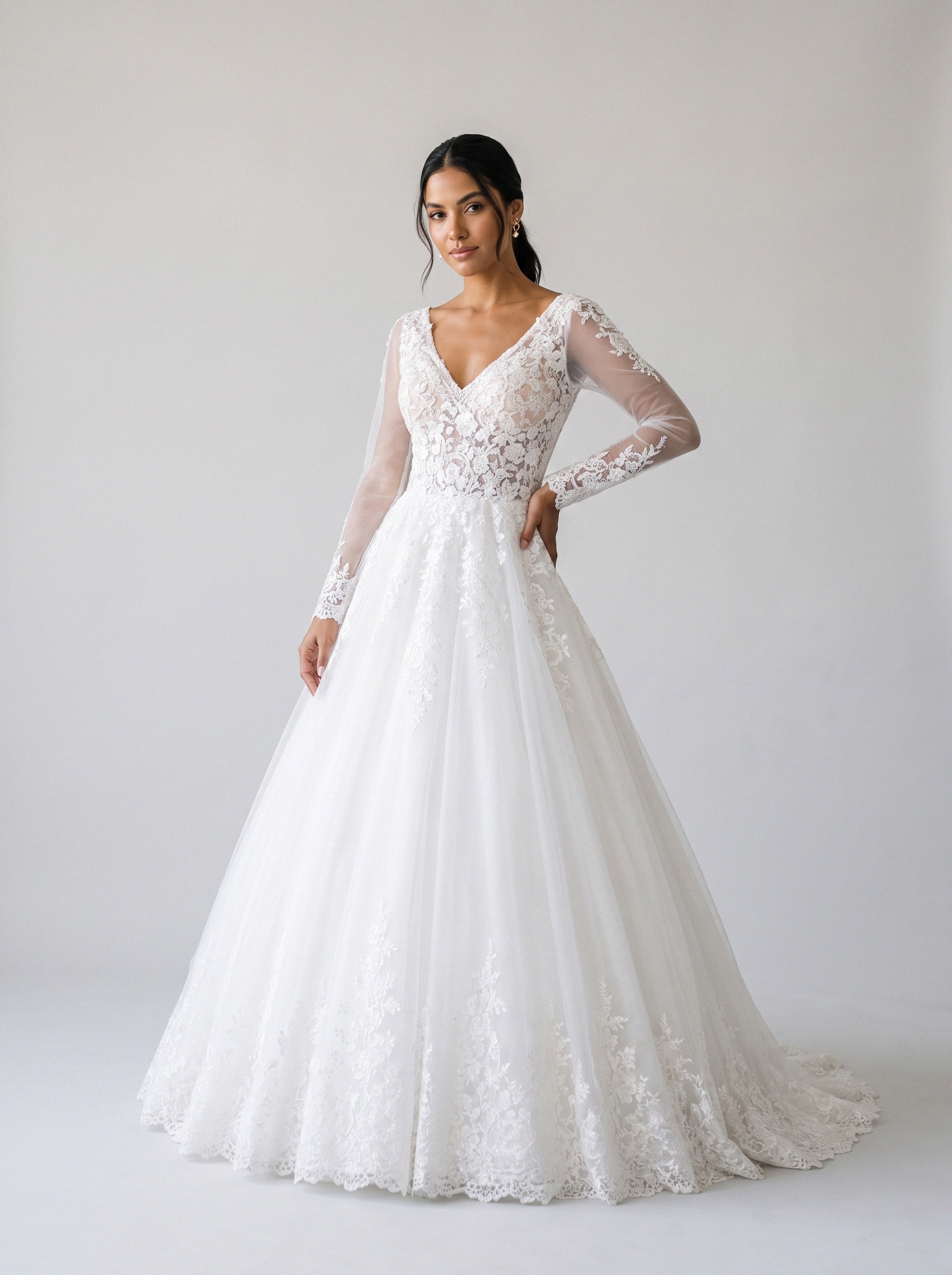 Vestido de noiva princesa de tule manga longa da Koisa Linda