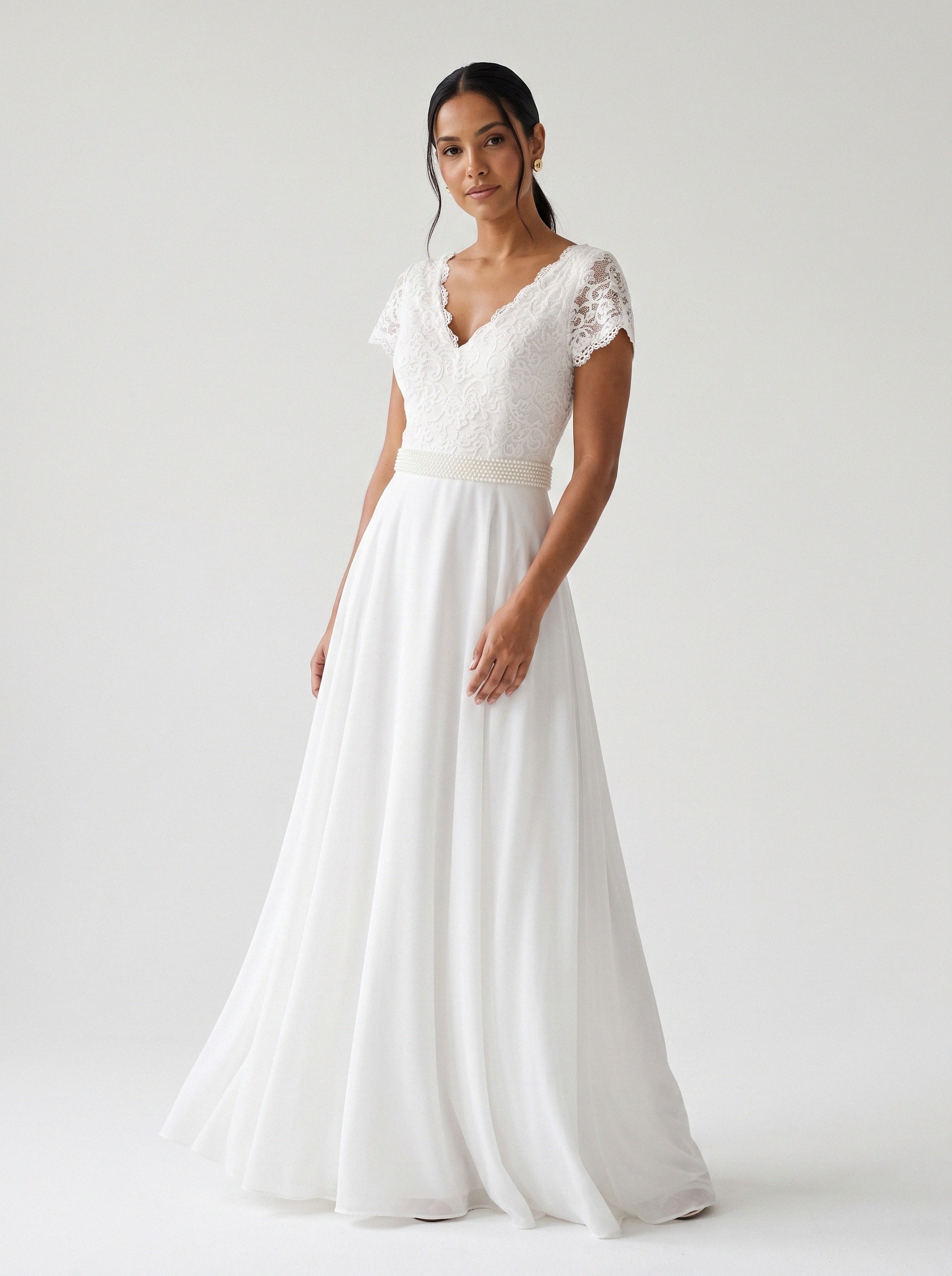 Vestido de noiva corte A de renda alça larga da Koisa Linda
