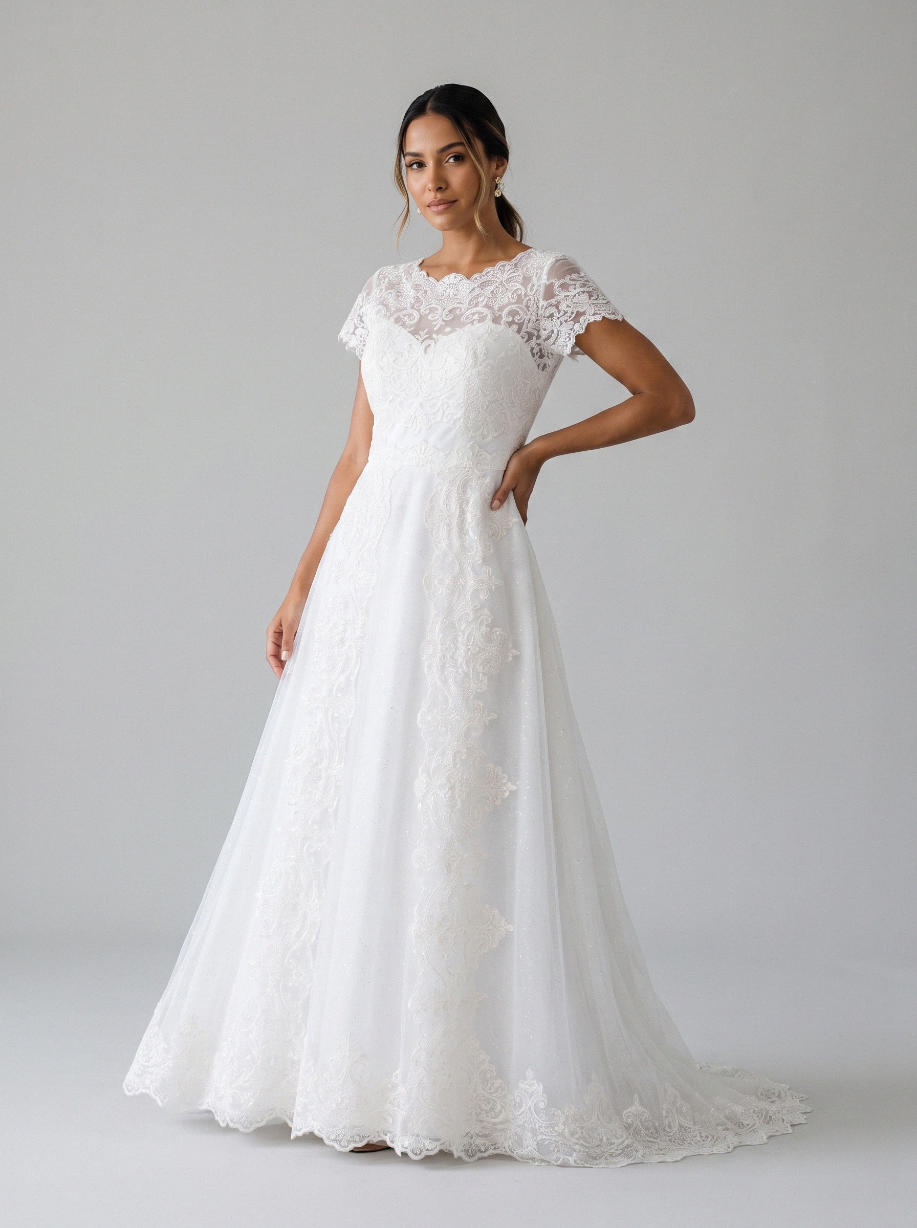 Vestido de noiva corte A de renda alça larga da Koisa Linda