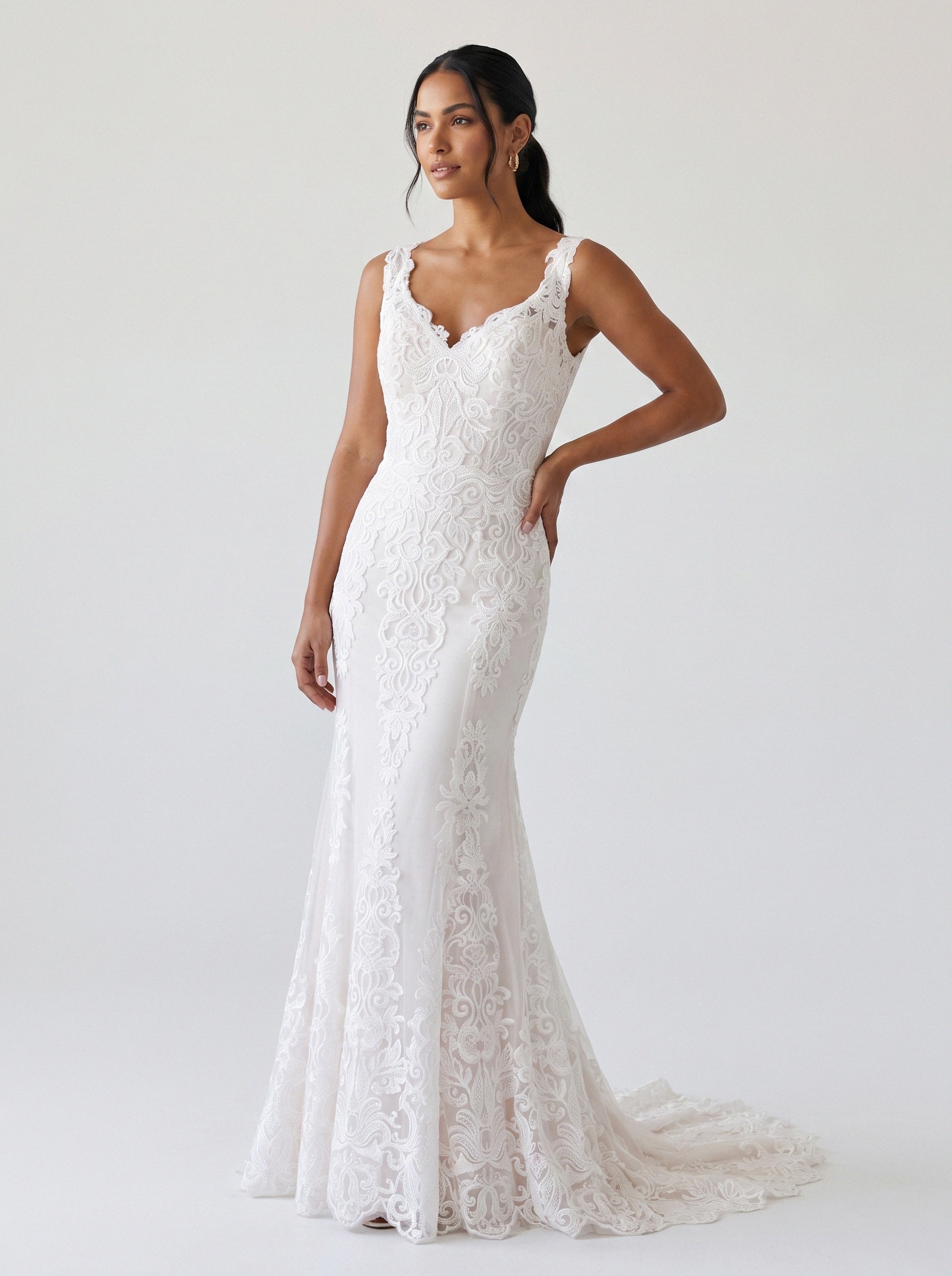 Vestido de noiva sereia de renda alça larga da Koisa Linda