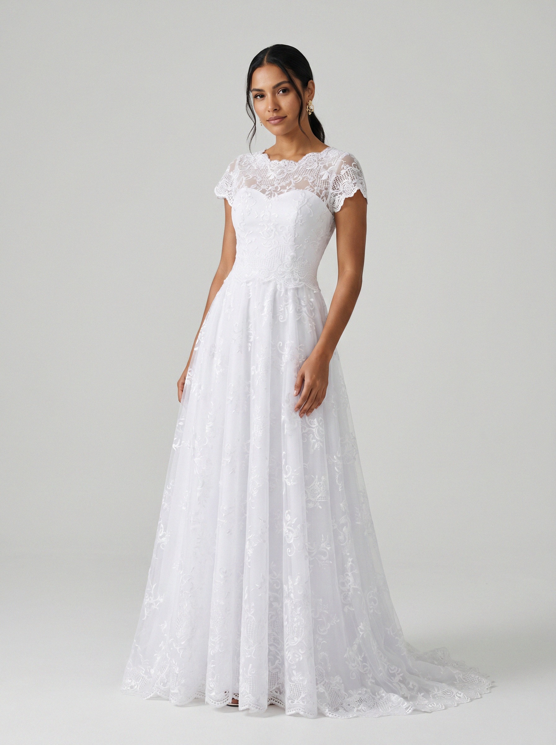 Vestido de noiva corte A de renda alça larga da Koisa Linda