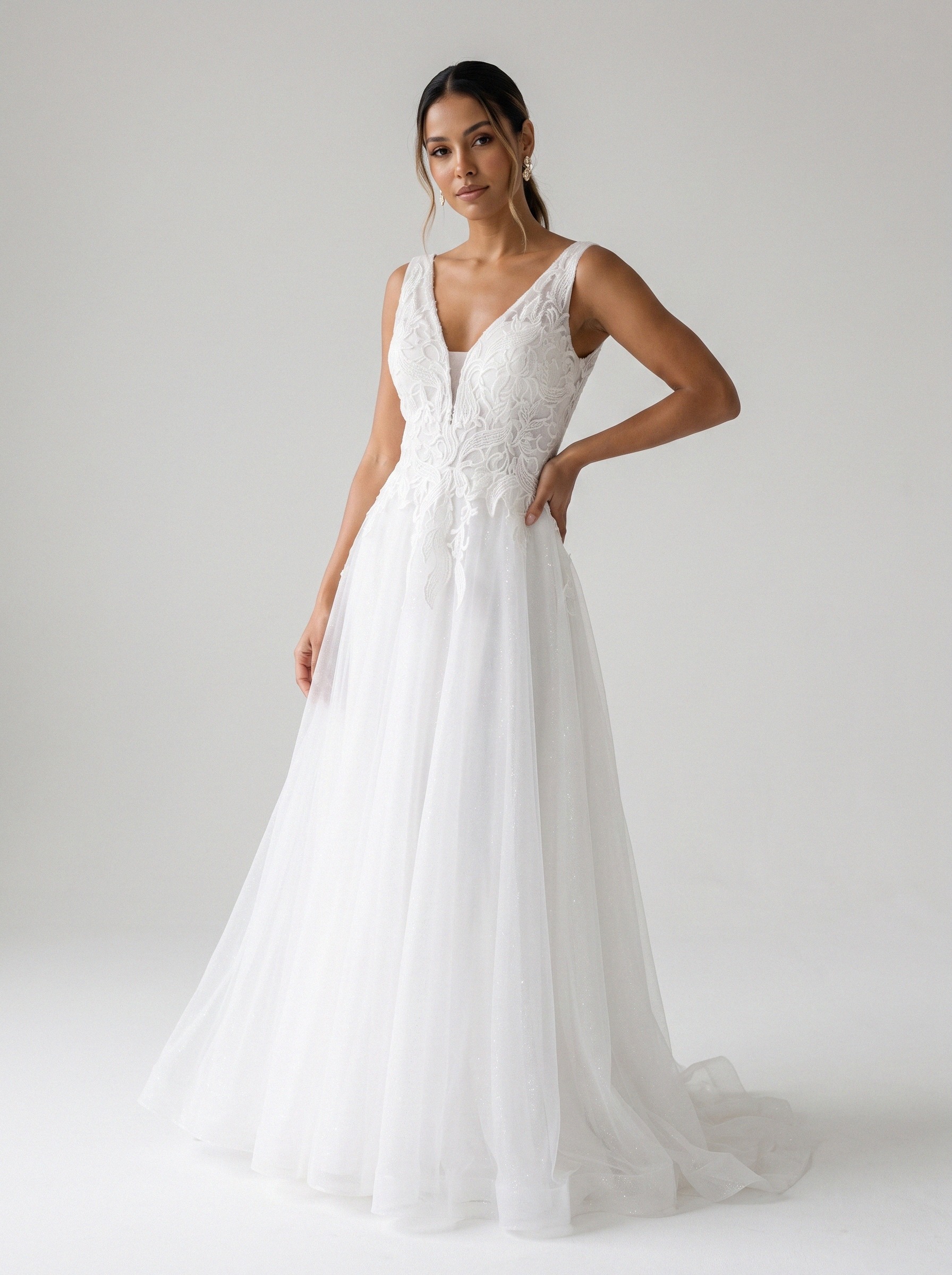 Vestido de noiva corte A de tule alça larga da Koisa Linda