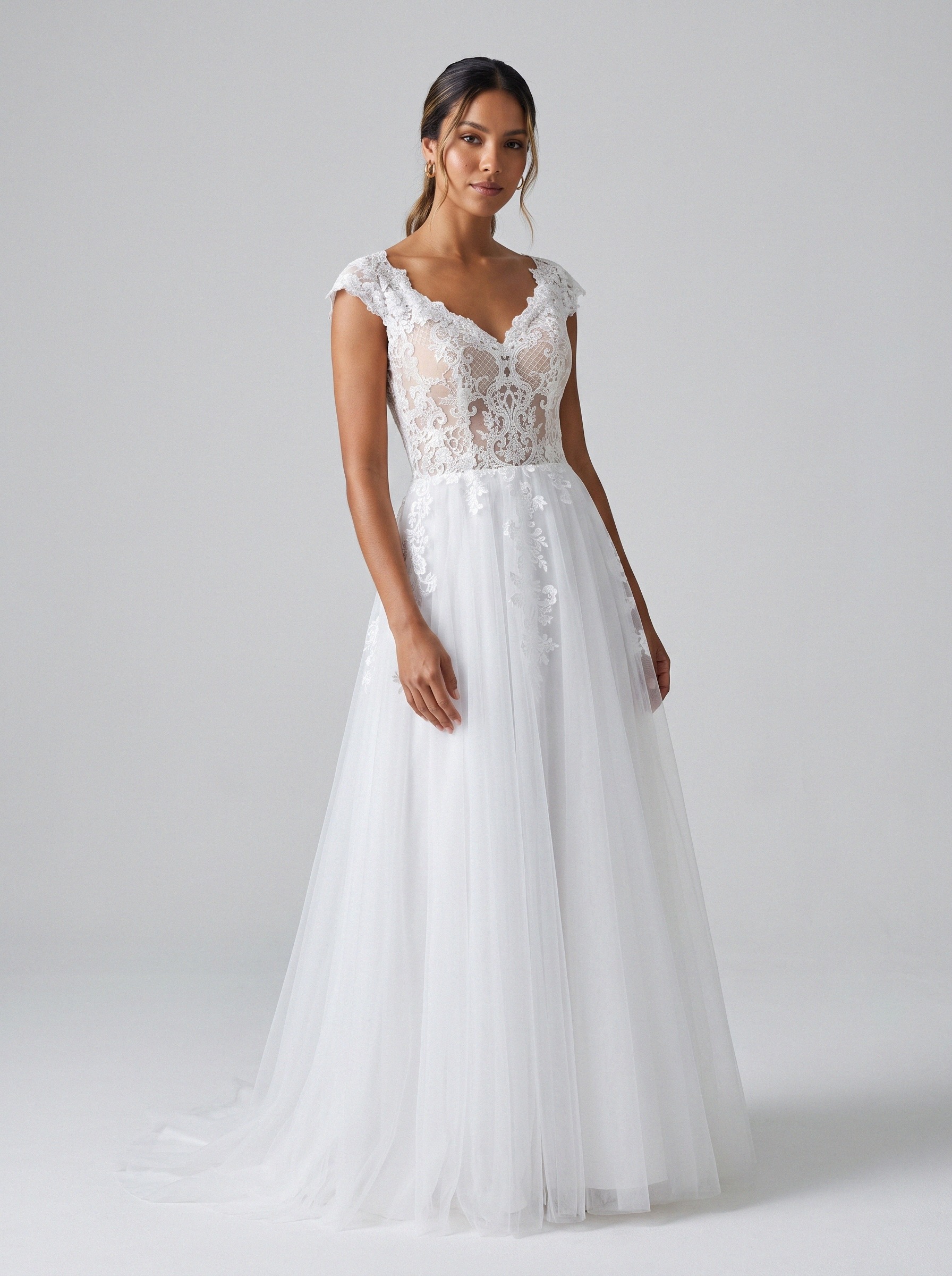 Vestido de noiva corte A de tule alça larga da Koisa Linda