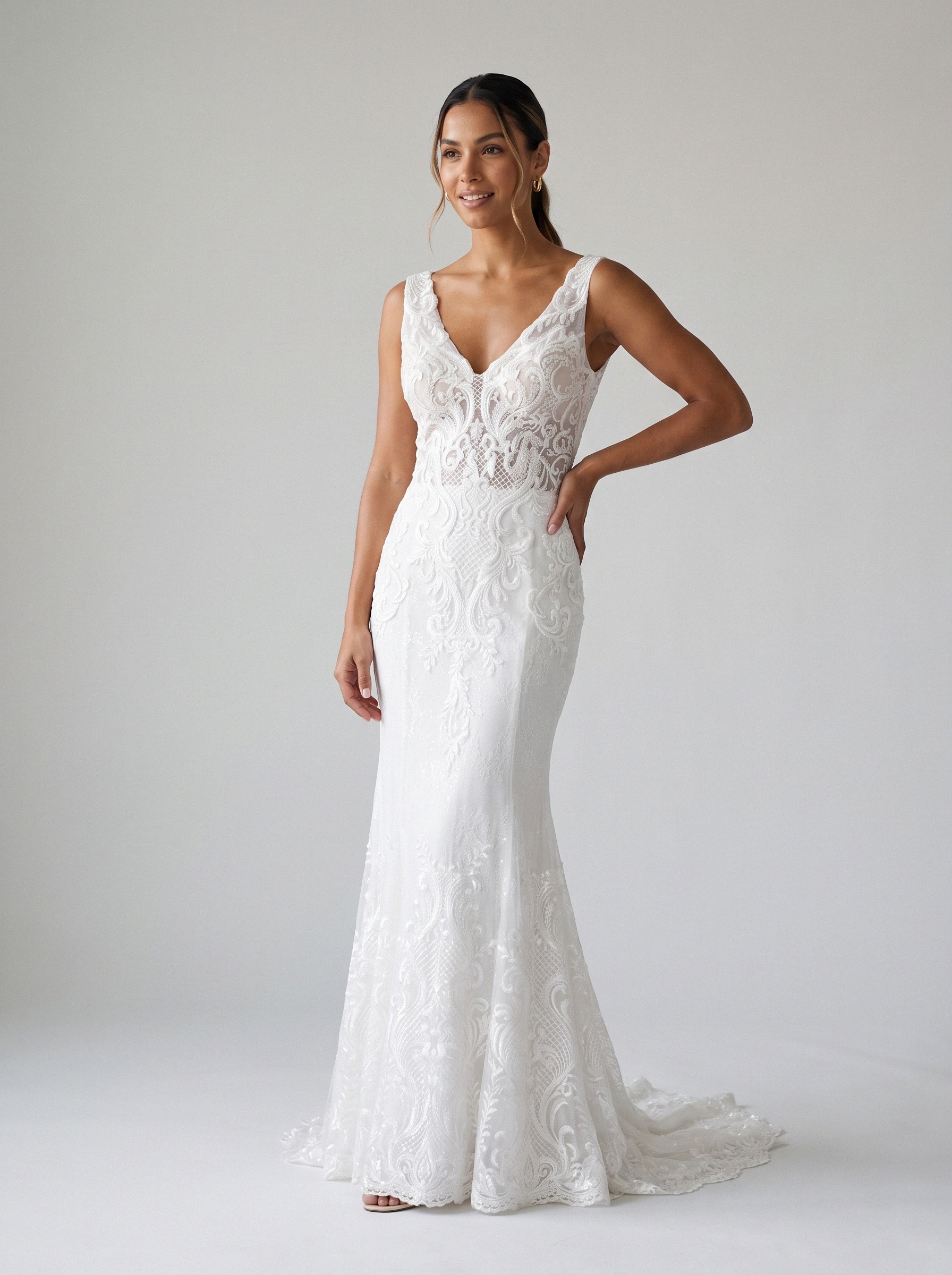 Vestido de noiva sereia de renda alça larga da Koisa Linda