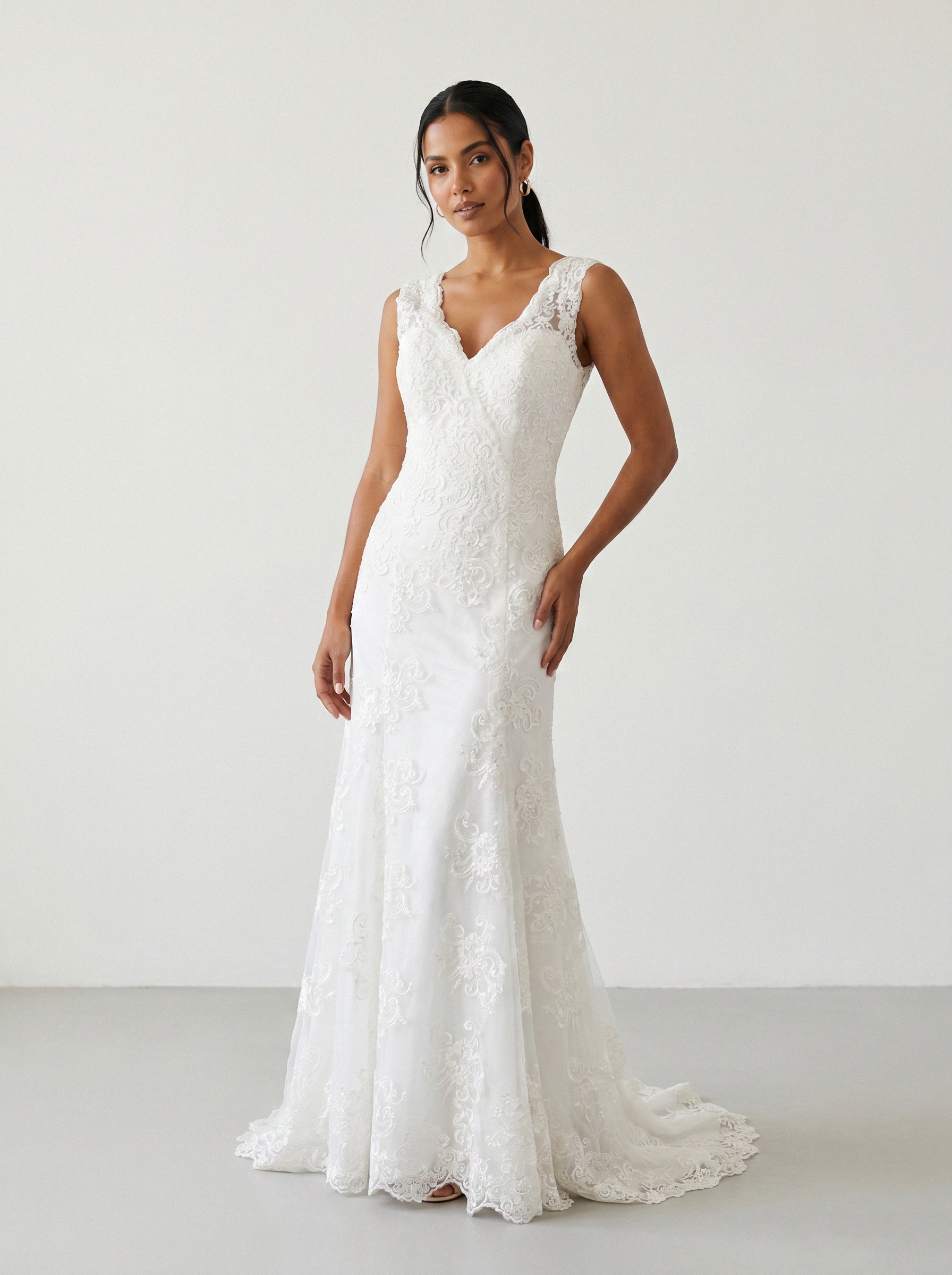 Vestido de noiva sereia de renda alça larga da Koisa Linda