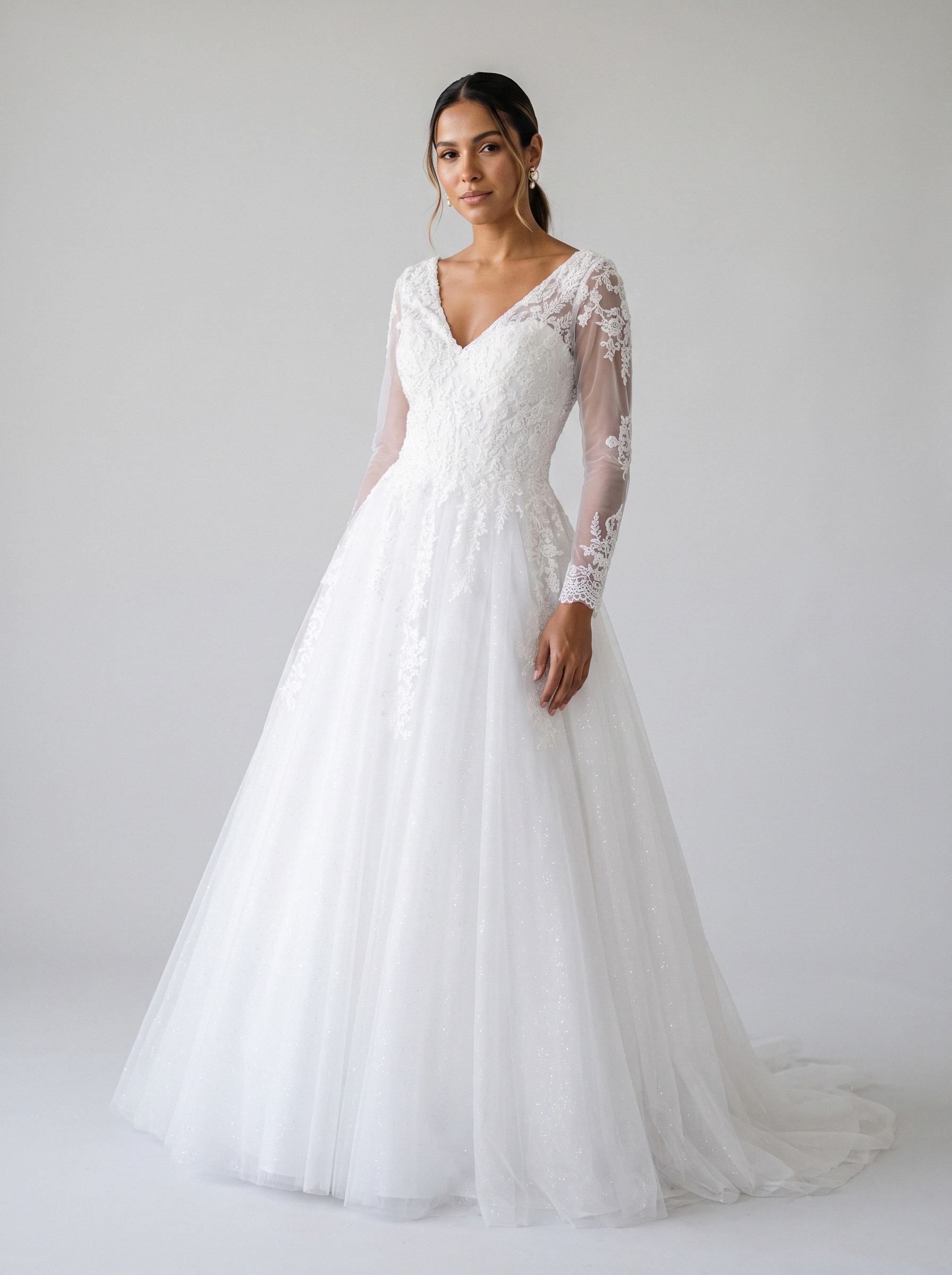 Vestido de noiva princesa de tule manga longa da Koisa Linda