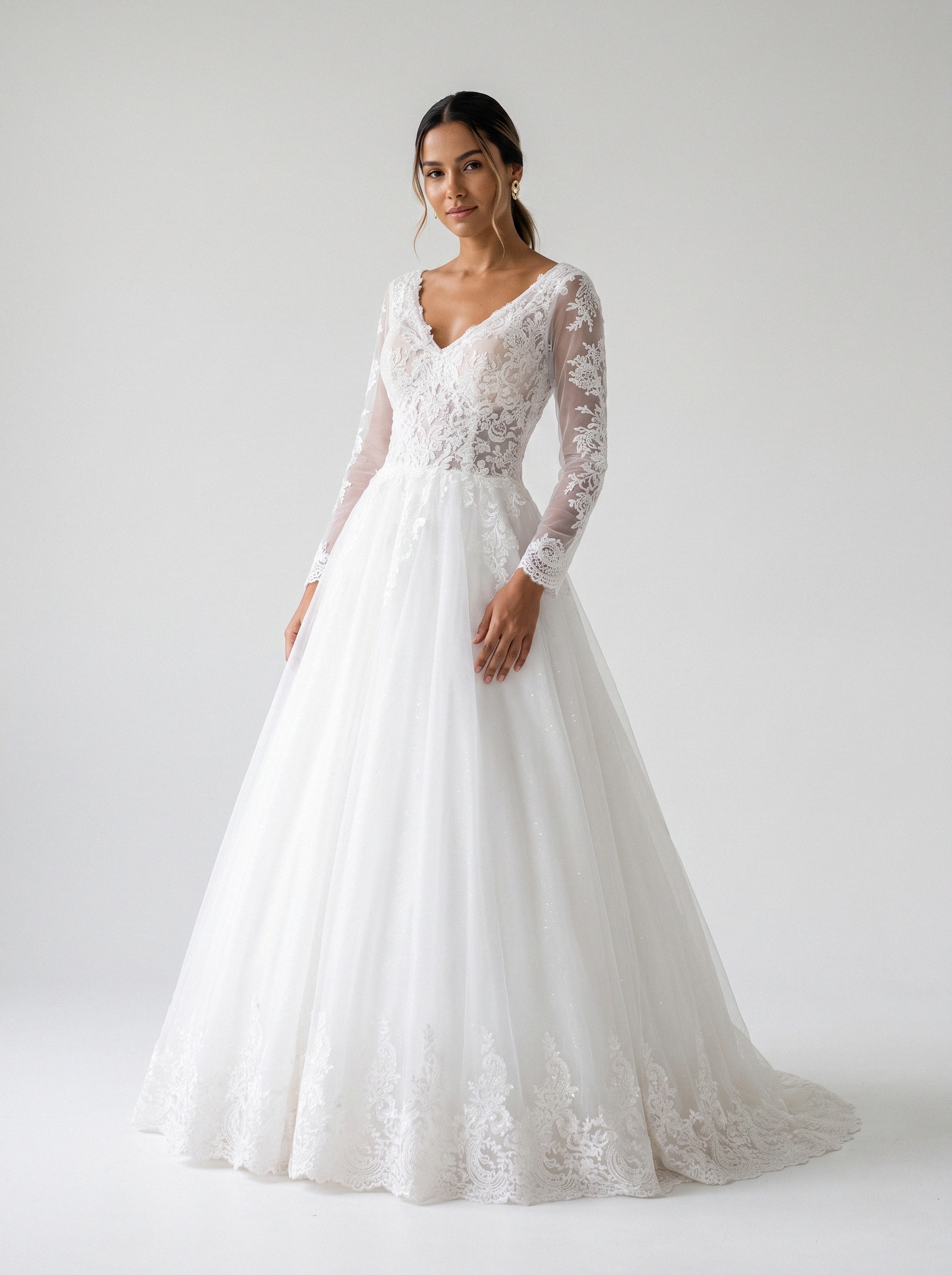 Vestido de noiva princesa de tule manga longa da Koisa Linda