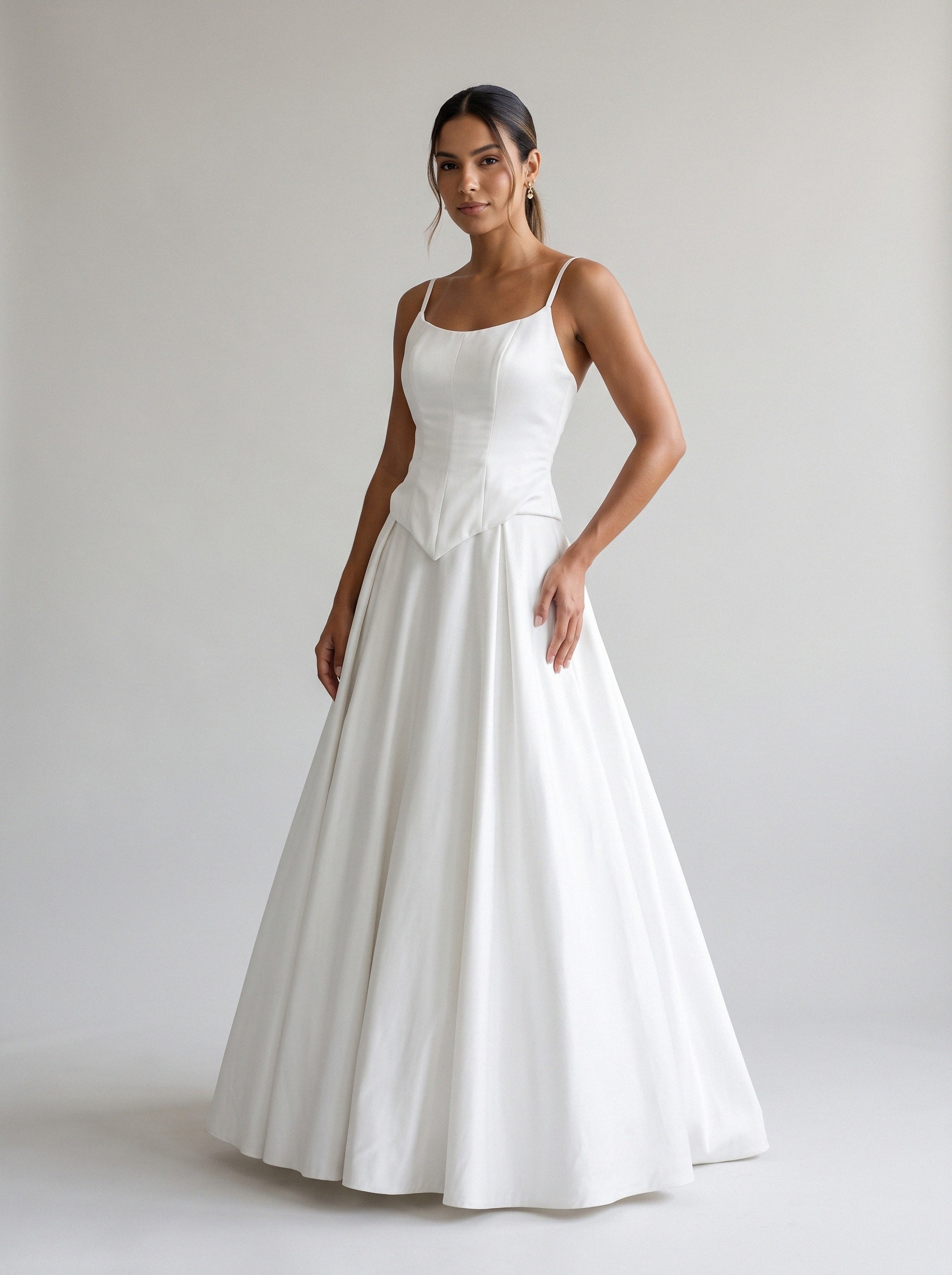 Vestido de noiva corte A de zibeline alça fina da Koisa Linda