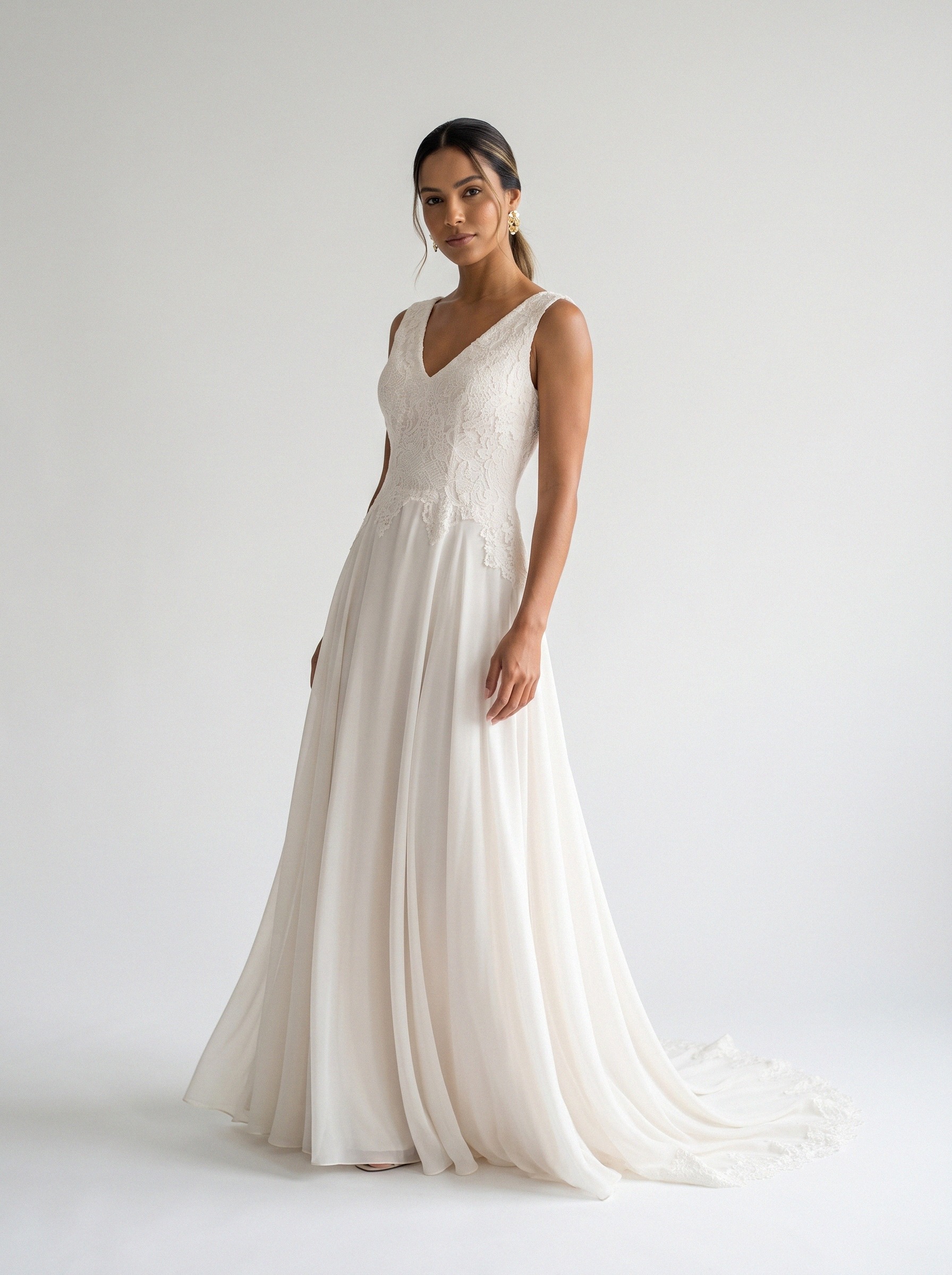 Vestido de noiva corte A de crepe alça larga da Koisa Linda