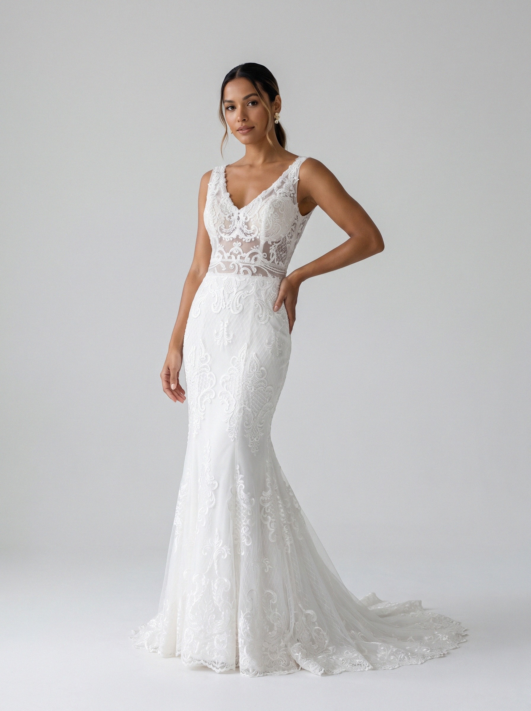 Vestido de noiva sereia de renda alça larga da Koisa Linda