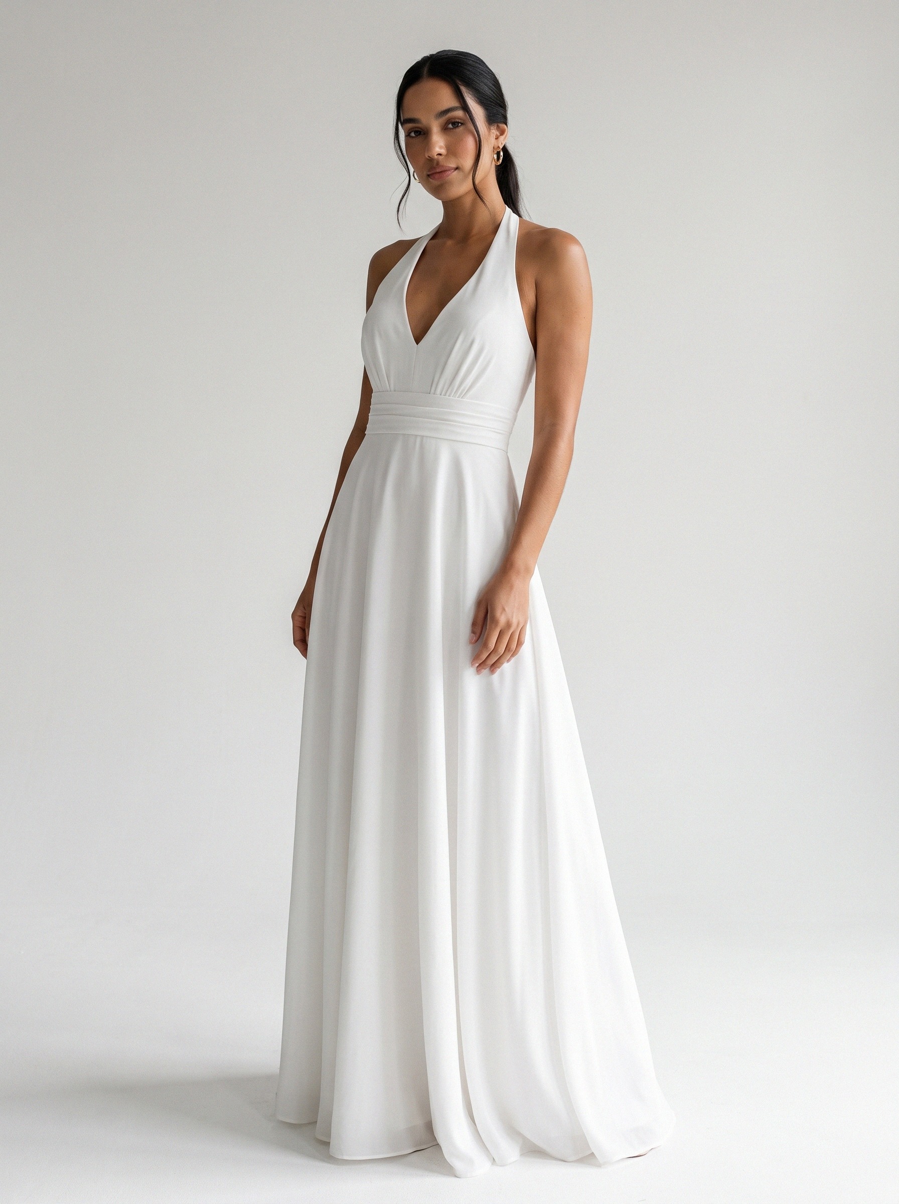 Vestido de noiva corte A de crepe decote halter da Koisa Linda
