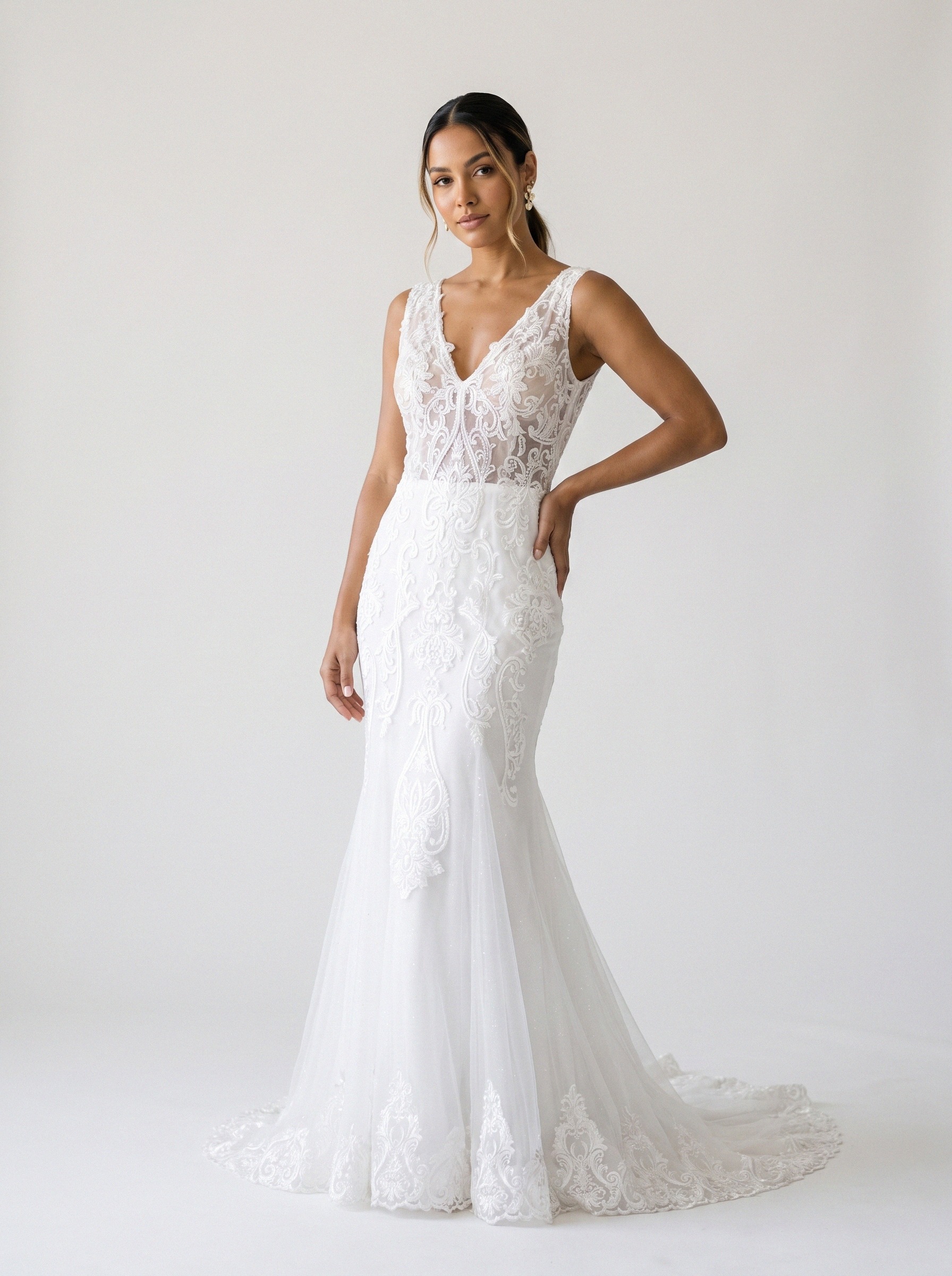 Vestido de noiva sereia de renda alça larga da Koisa Linda