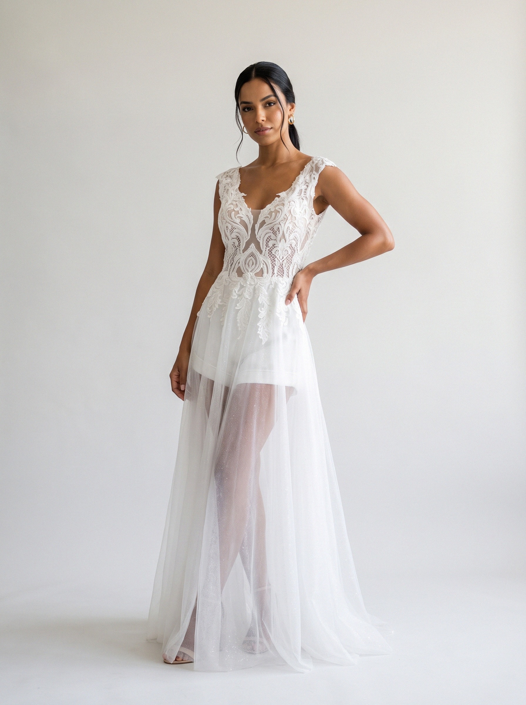 Vestido de noiva corte A de tule alça larga da Koisa Linda