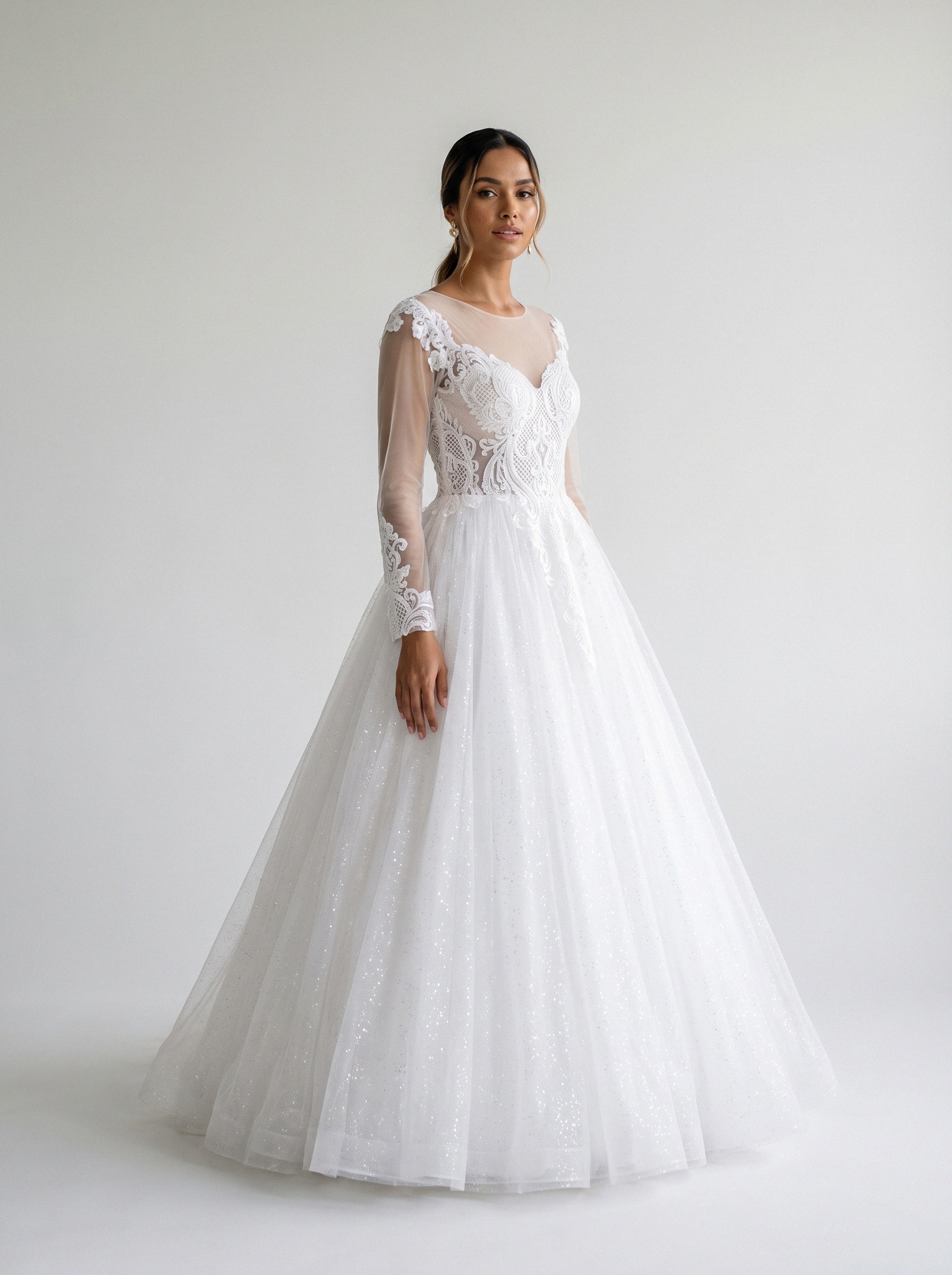 Vestido de noiva princesa de tule manga longa da Koisa Linda