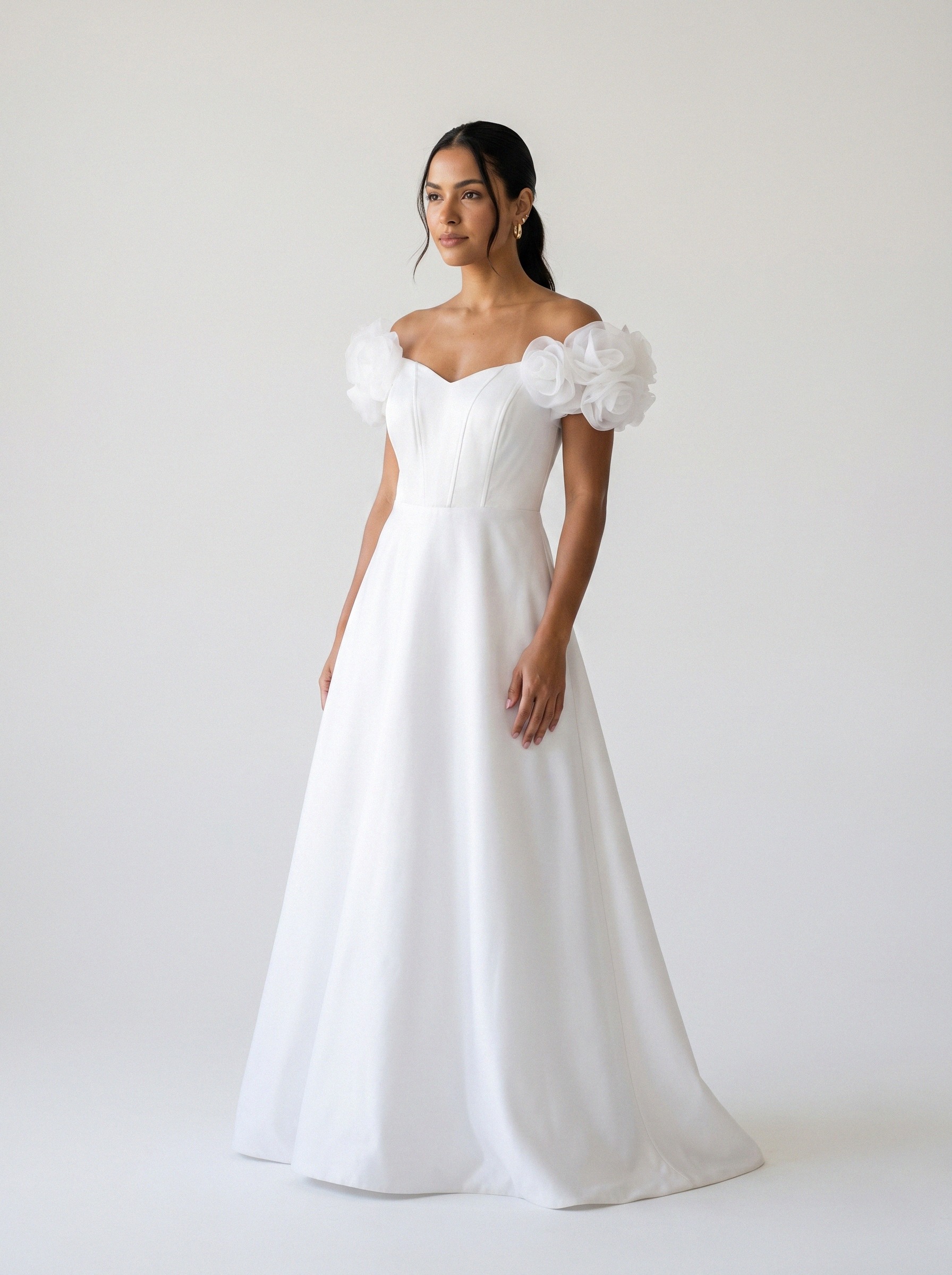 Vestido de noiva corte A de zibeline manga bufante da Koisa Linda
