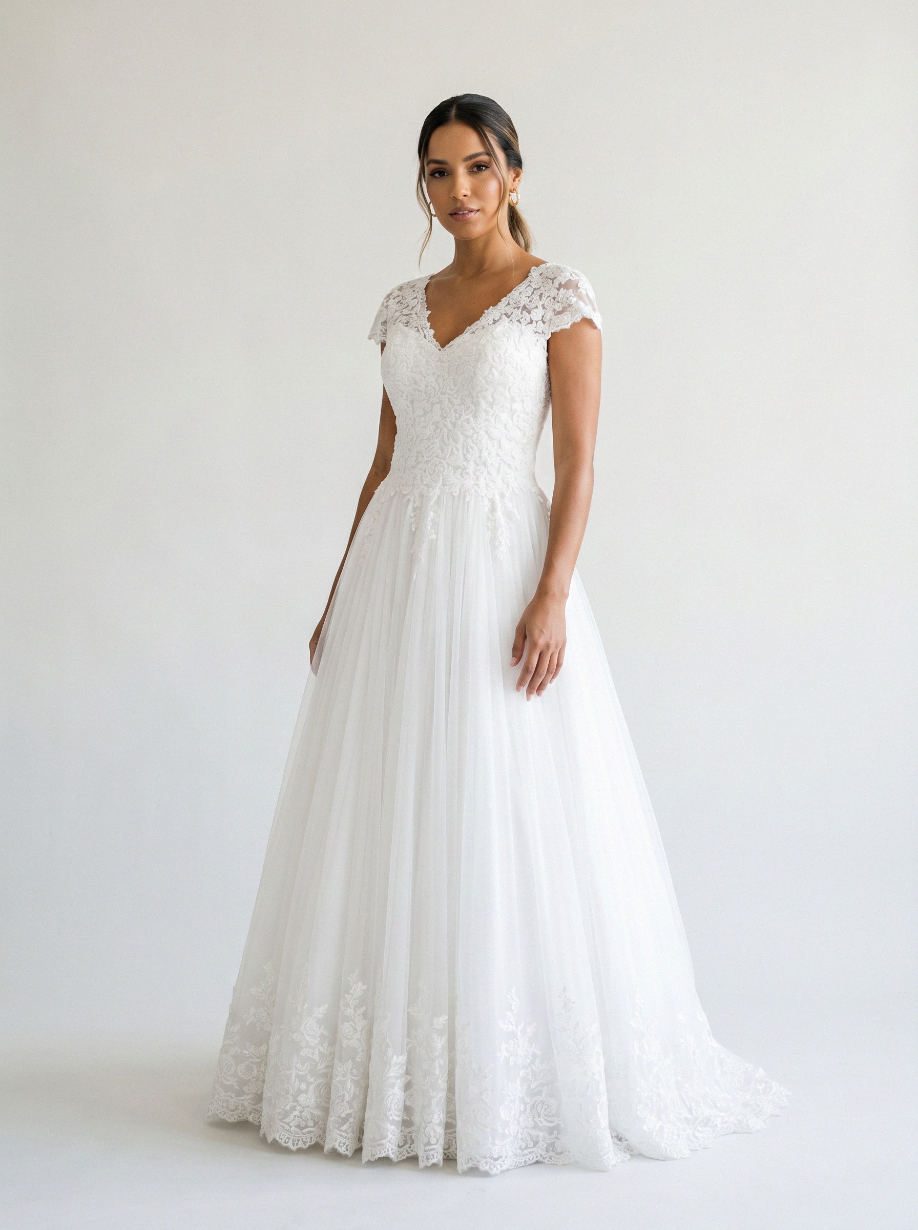 Vestido de noiva corte A de renda alça larga da Koisa Linda