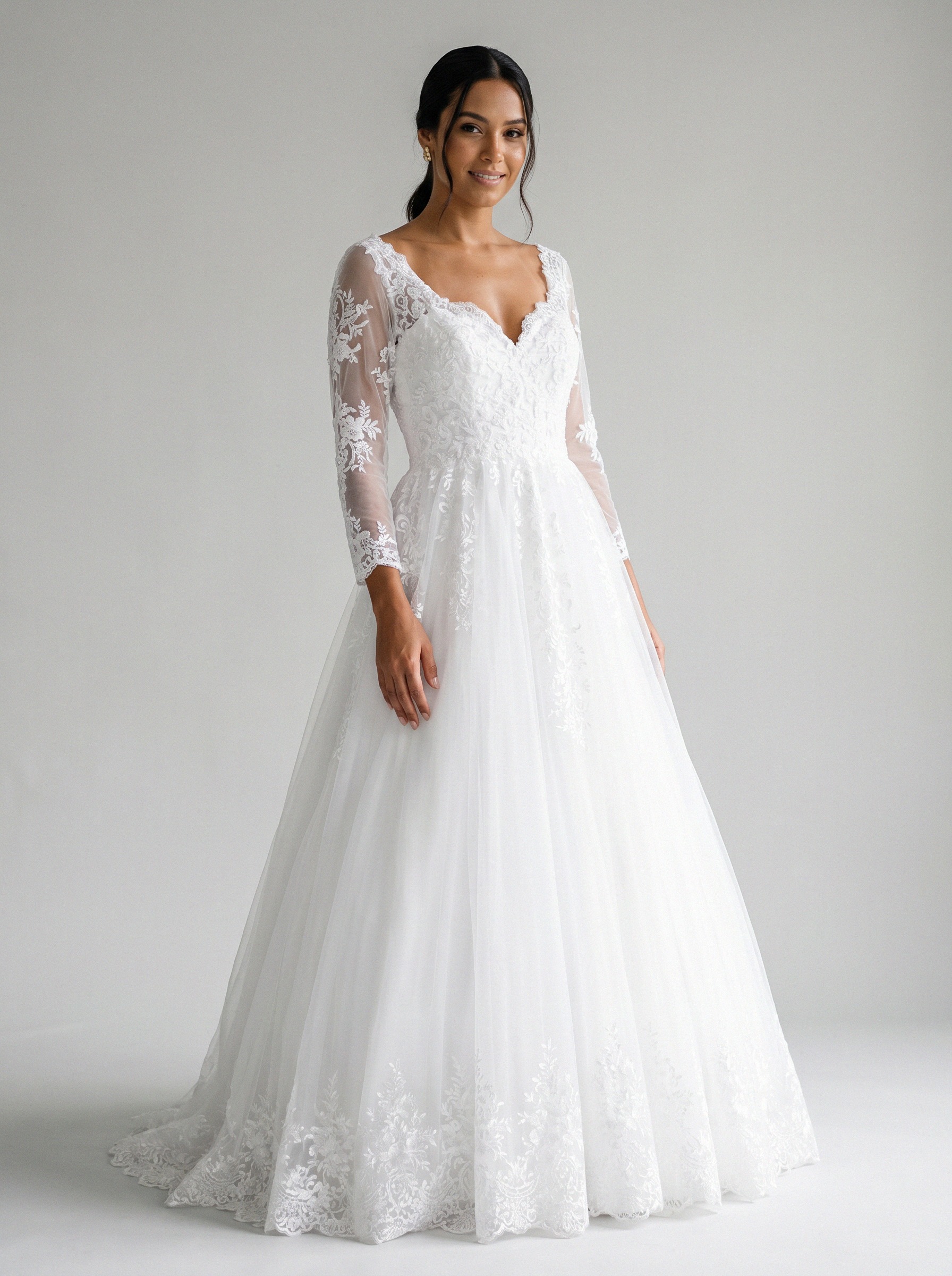 Vestido de noiva princesa de renda manga longa da Koisa Linda