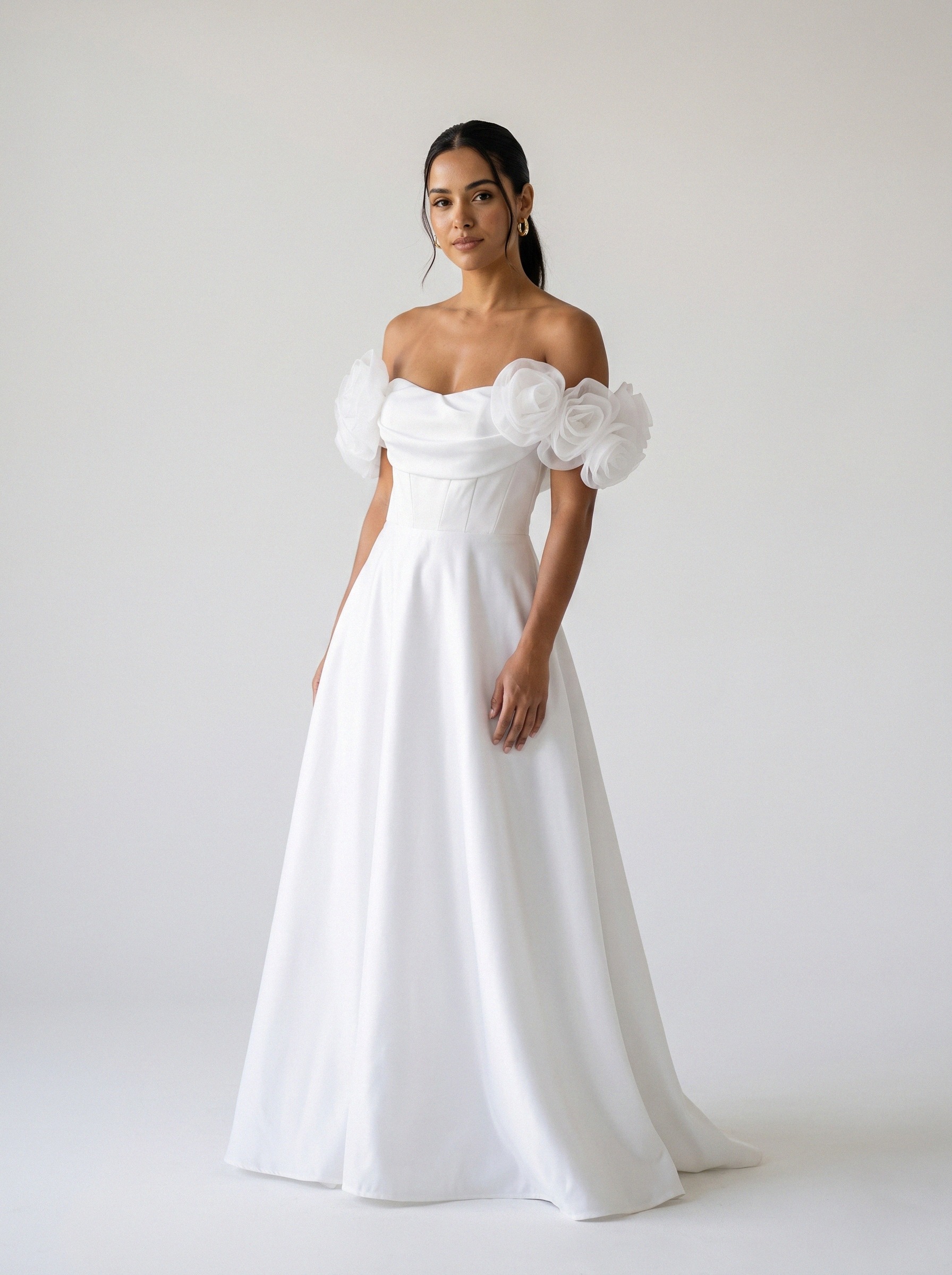 Vestido de noiva corte A de zibeline manga bufante da Koisa Linda