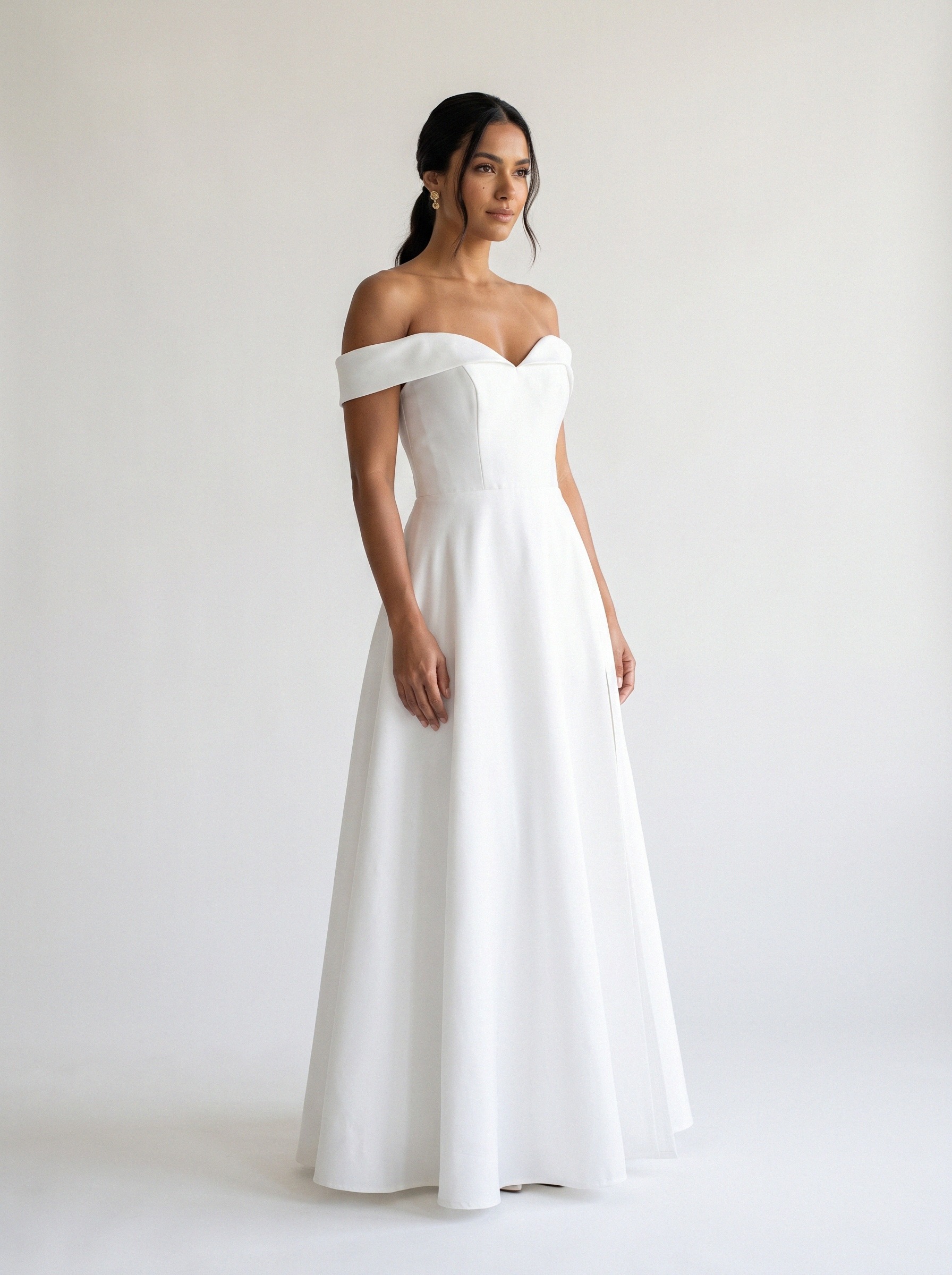 Vestido de noiva corte A de zibeline alça larga da Koisa Linda