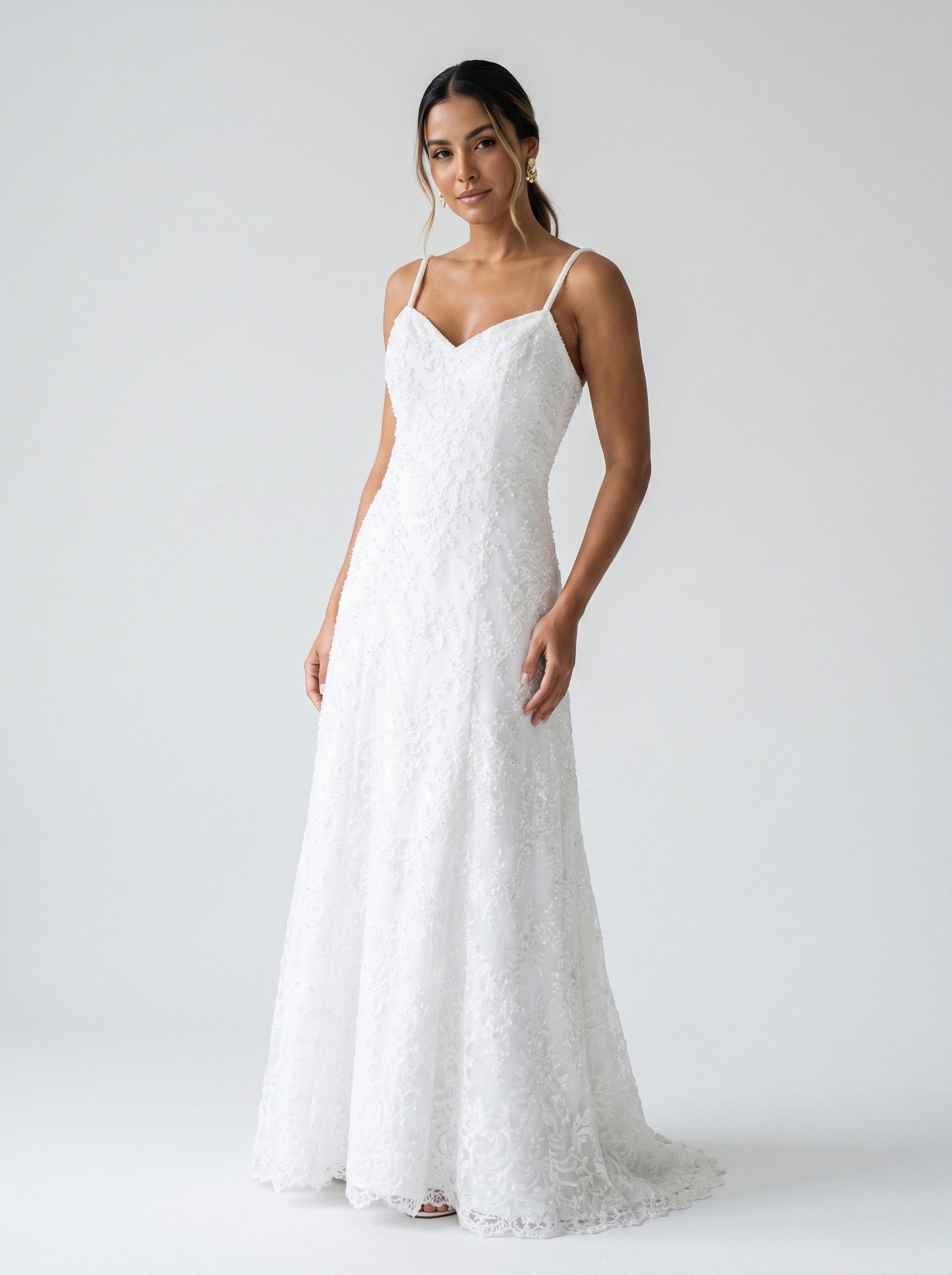 Vestido de noiva semi-sereia de renda alça fina da Koisa Linda