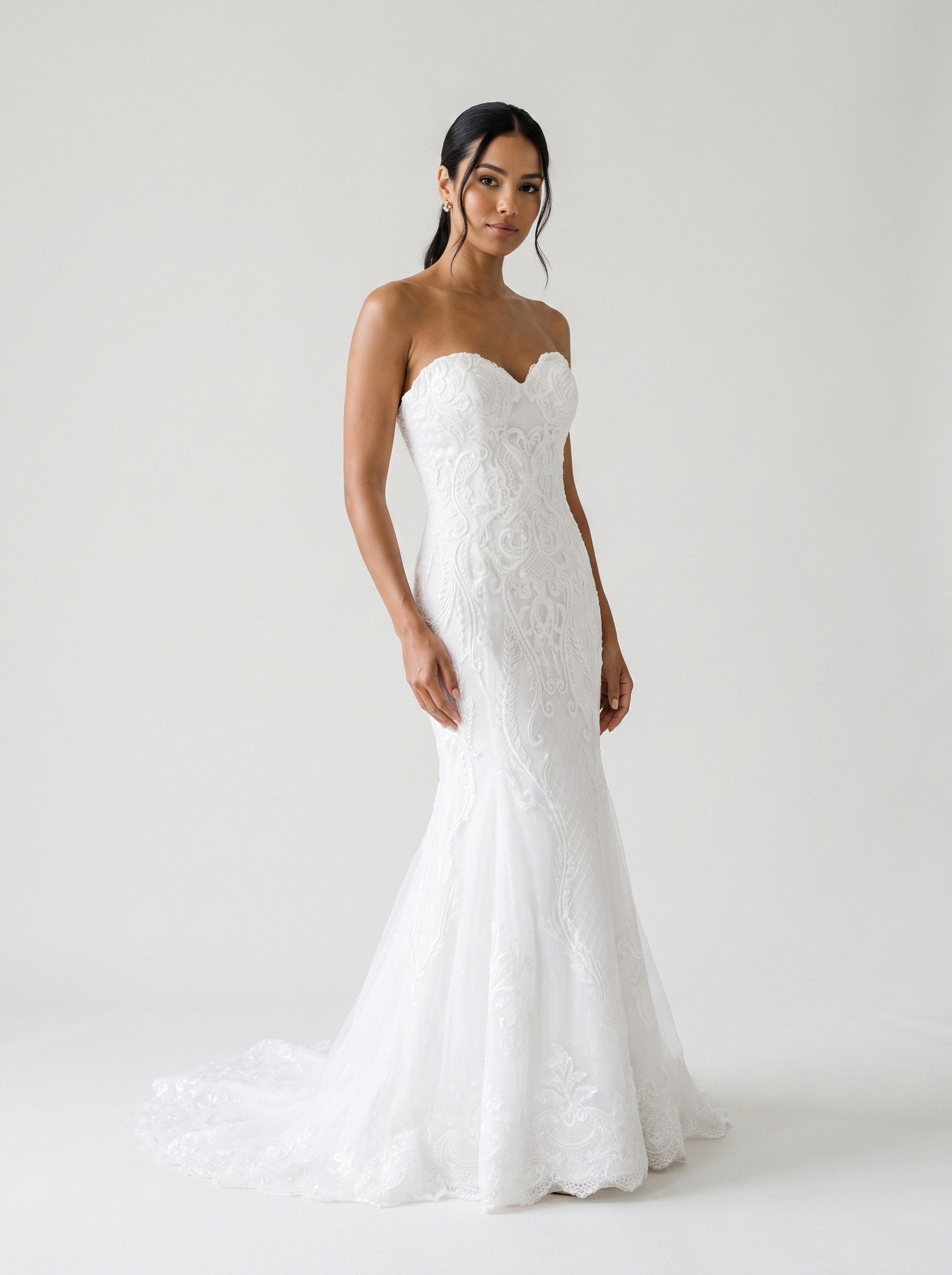 Vestido de noiva sereia de renda decote coração da Koisa Linda
