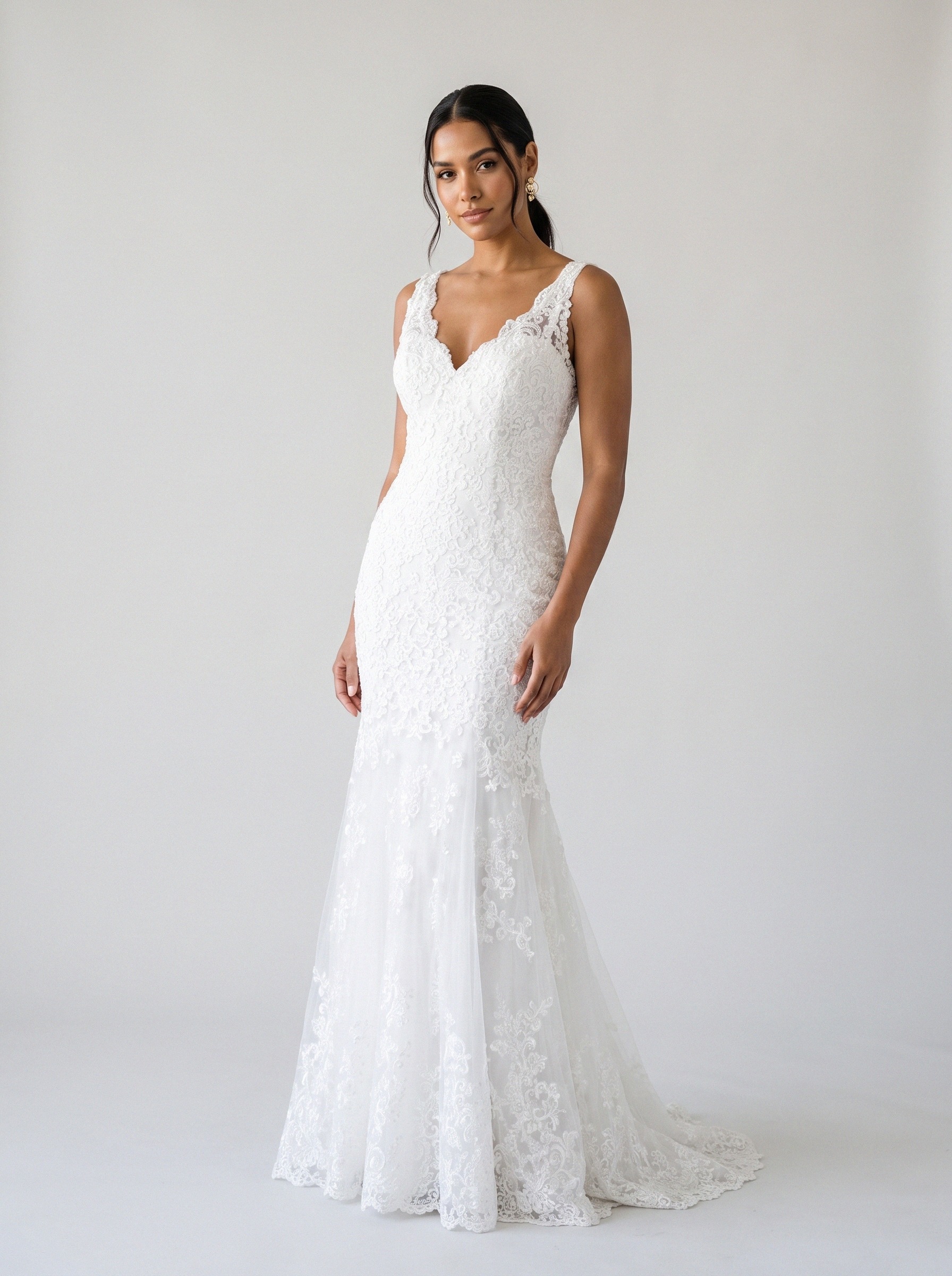 Vestido de noiva sereia de renda alça larga da Koisa Linda