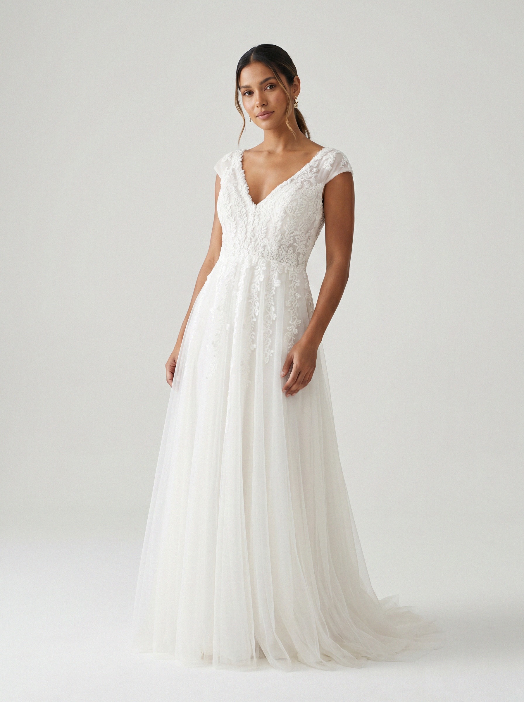 Vestido de noiva corte A de tule alça larga da Koisa Linda