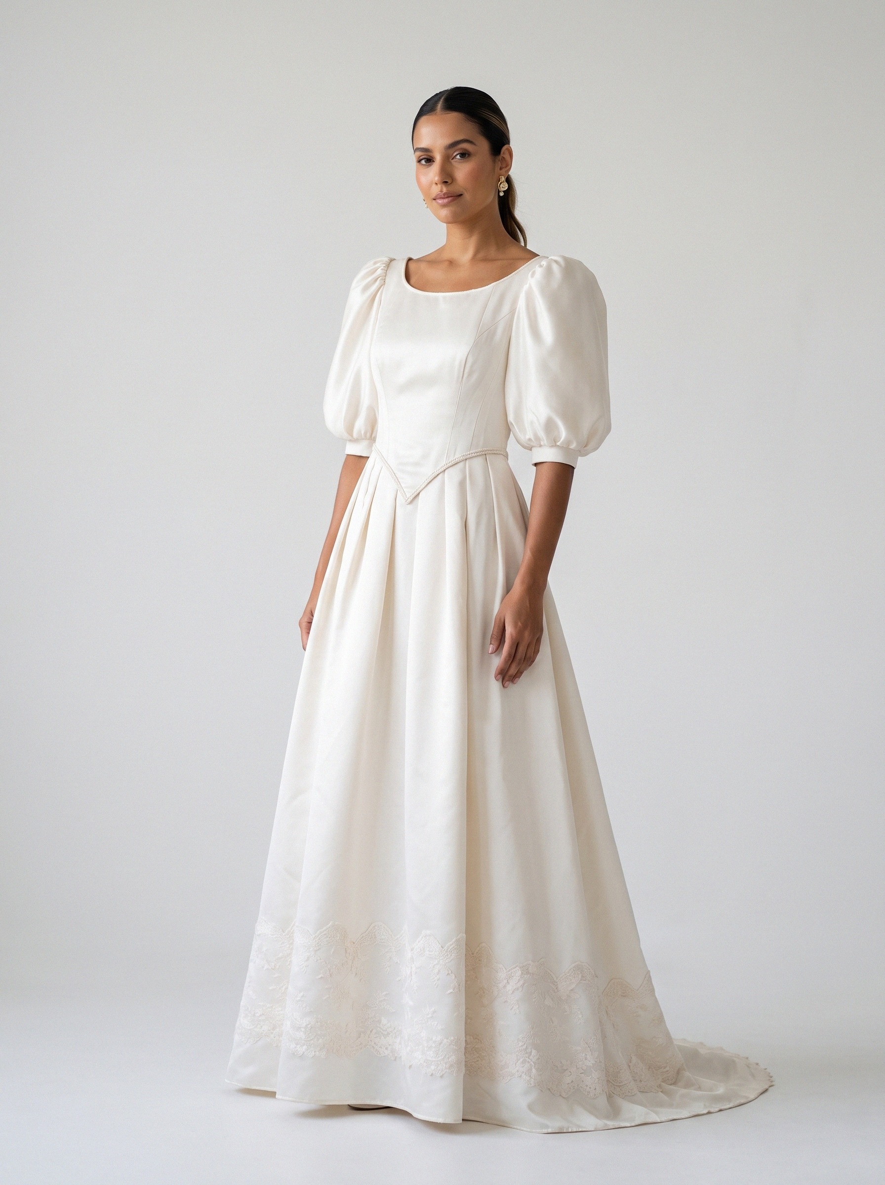 Vestido de noiva corte A de zibeline manga bufante da Koisa Linda