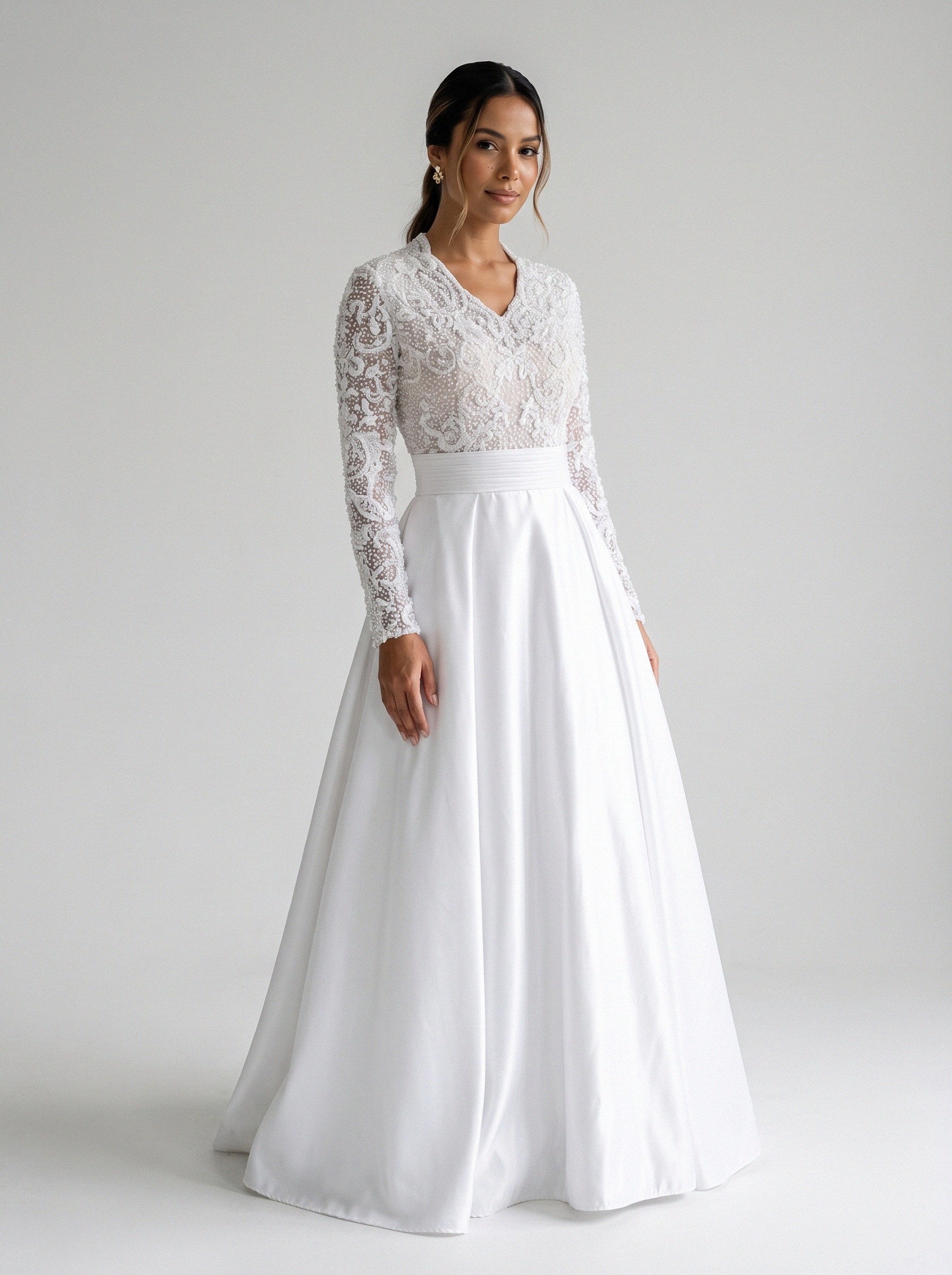 Vestido de noiva corte A de renda manga longa da Koisa Linda