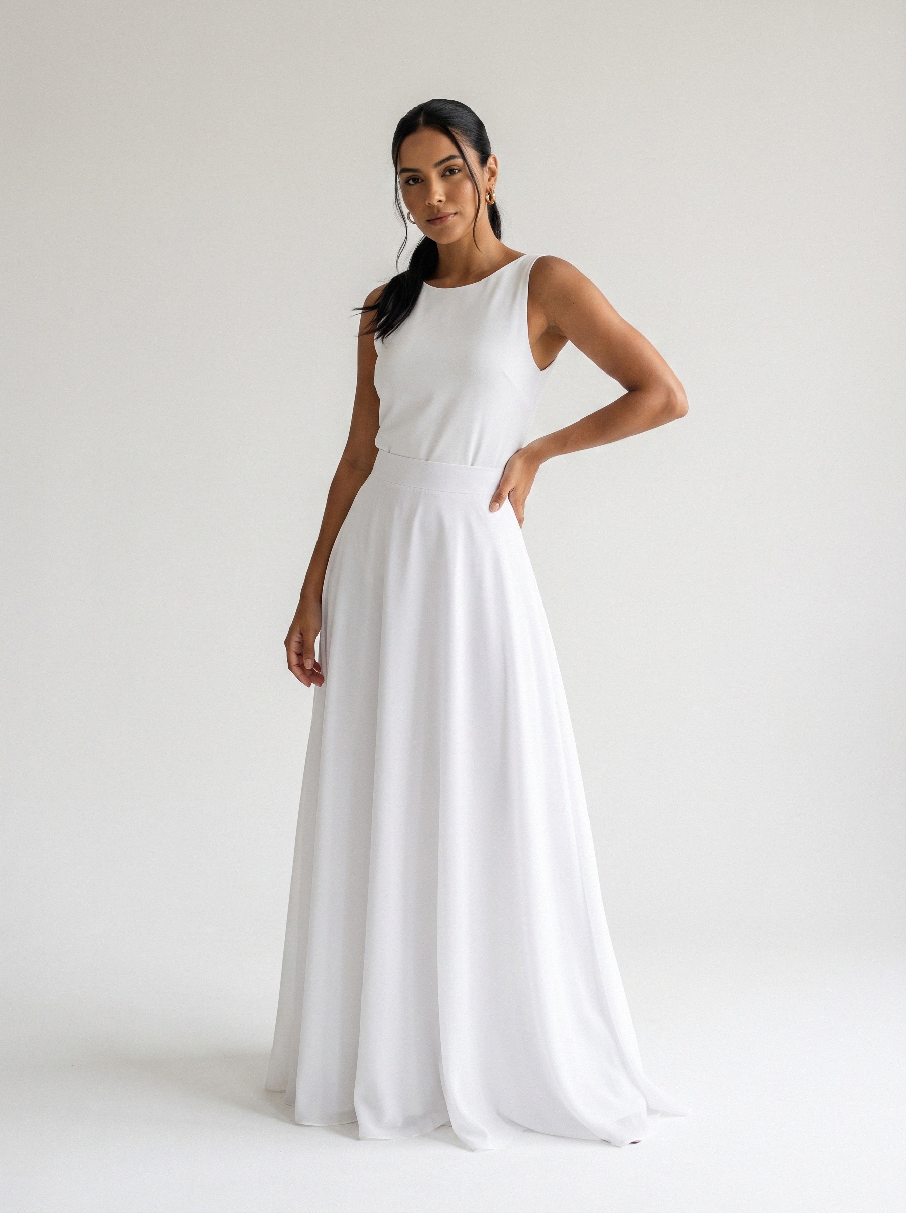 Vestido de noiva corte A de crepe decote redondo da Koisa Linda