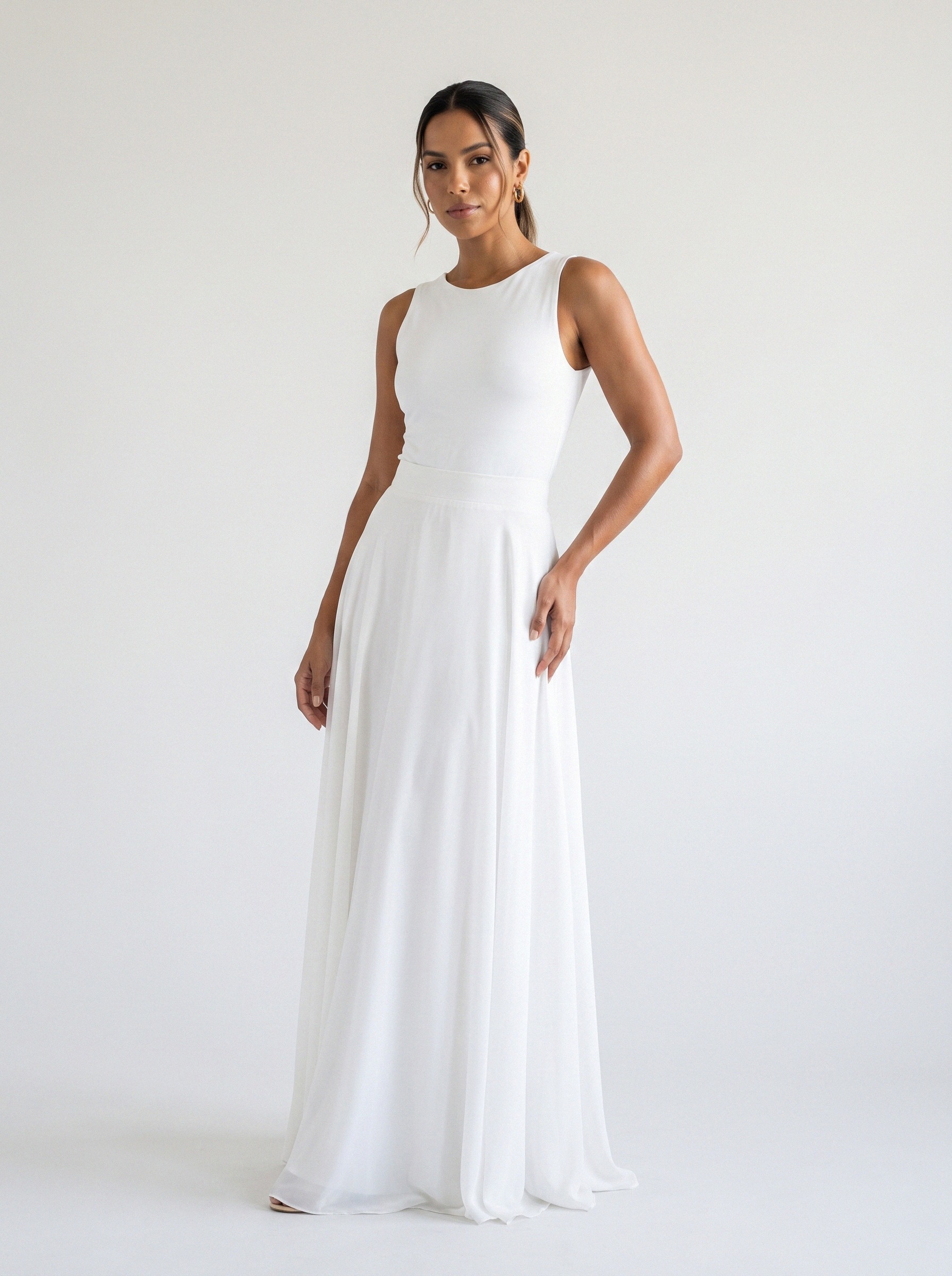 Vestido de noiva corte A de crepe decote redondo da Koisa Linda