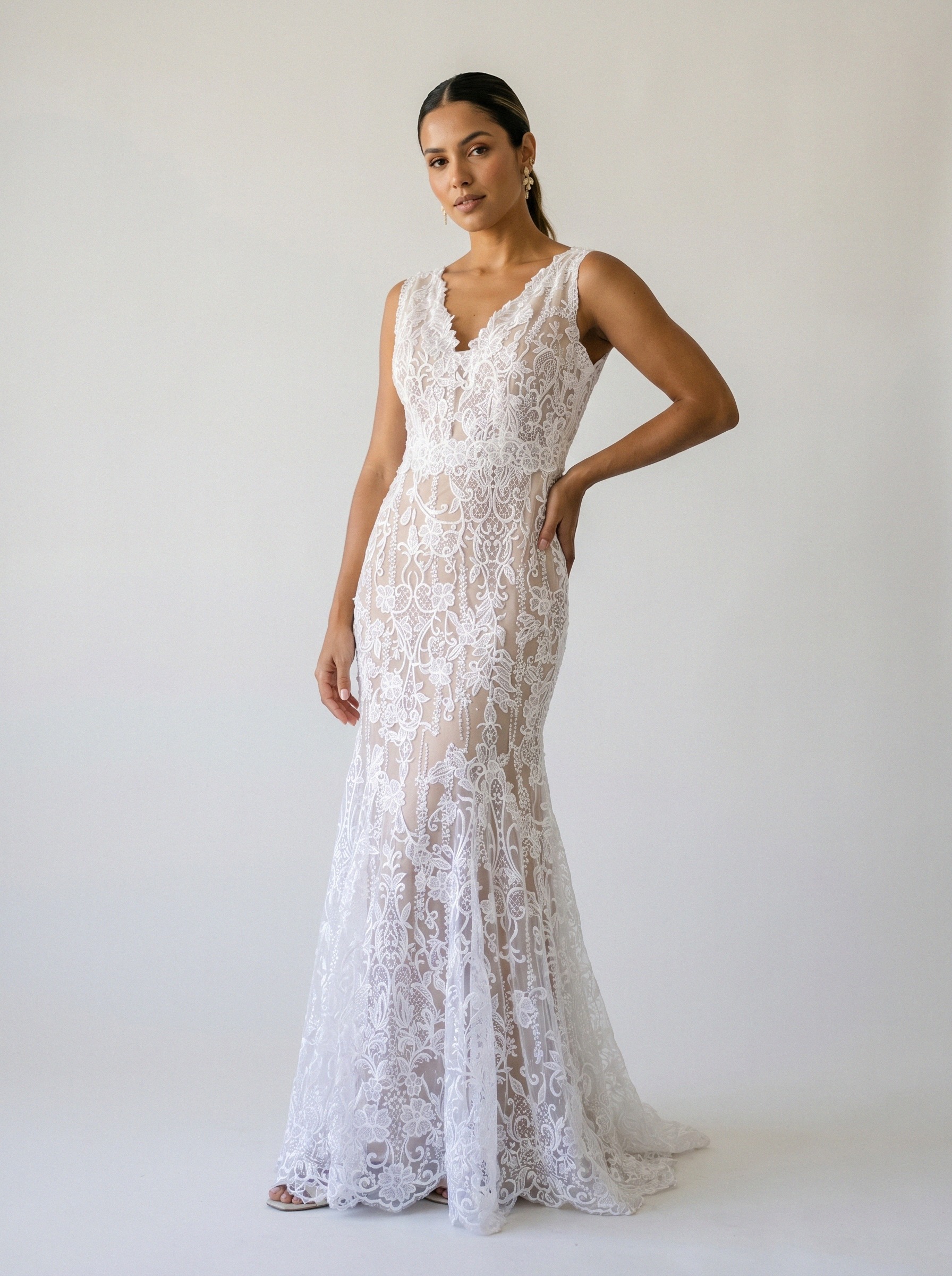 Vestido de noiva sereia de renda alça larga da Koisa Linda