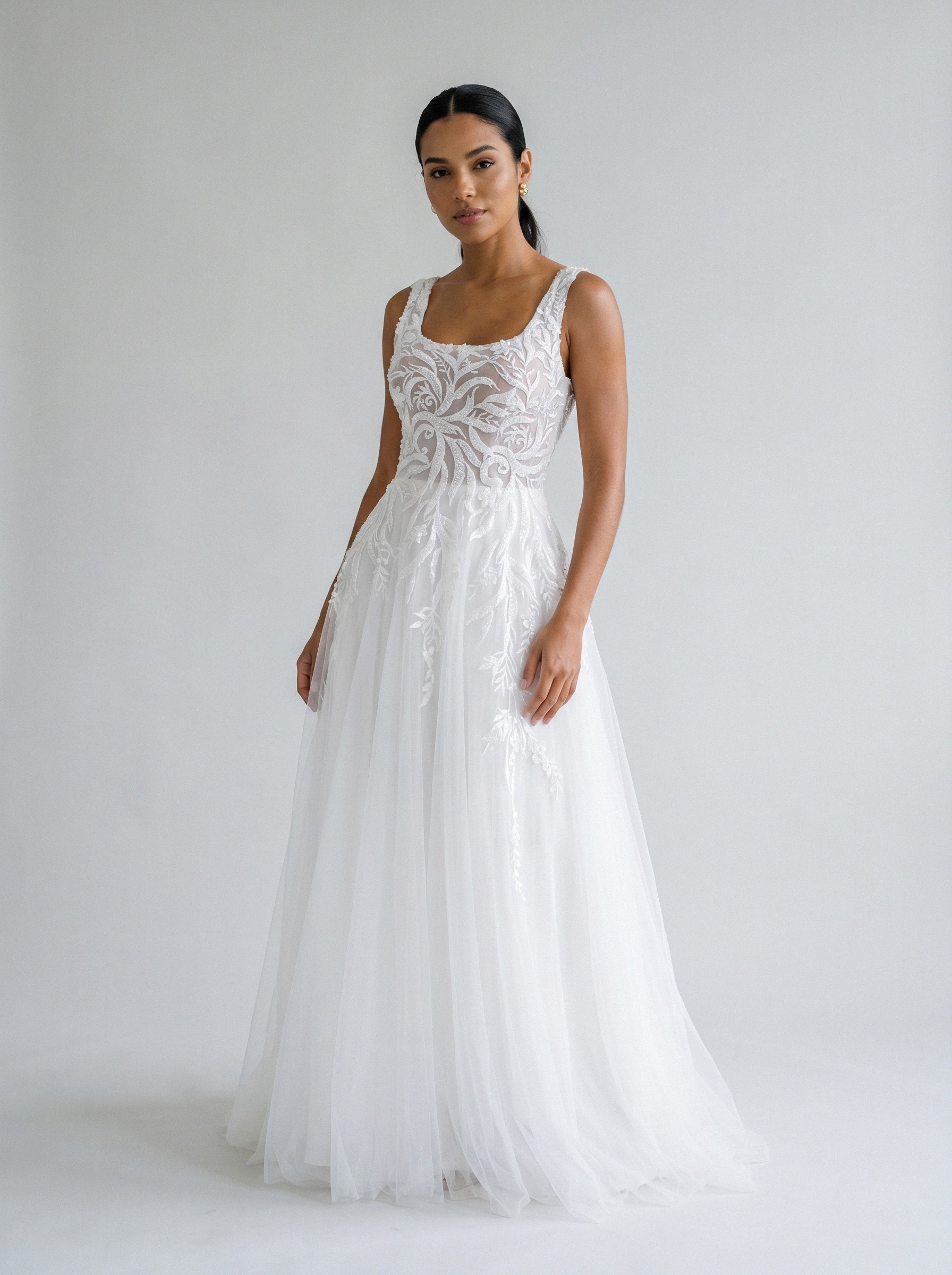Vestido de noiva corte A de tule alça larga da Koisa Linda