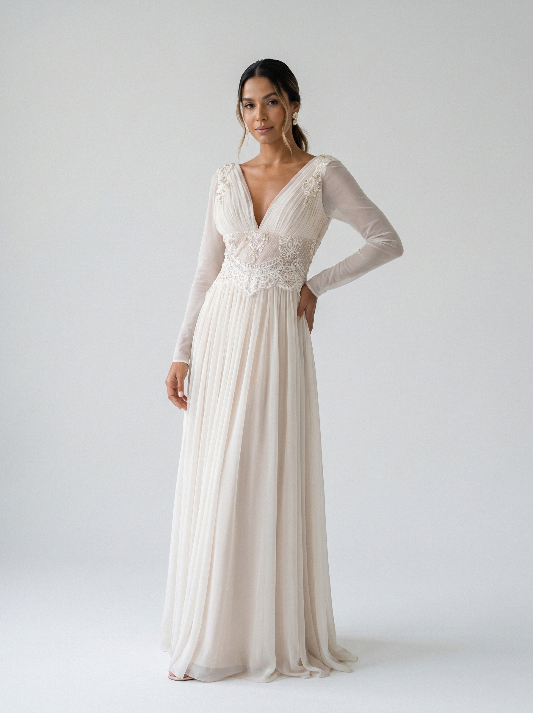 Vestido de noiva corte A de tule manga longa da Koisa Linda